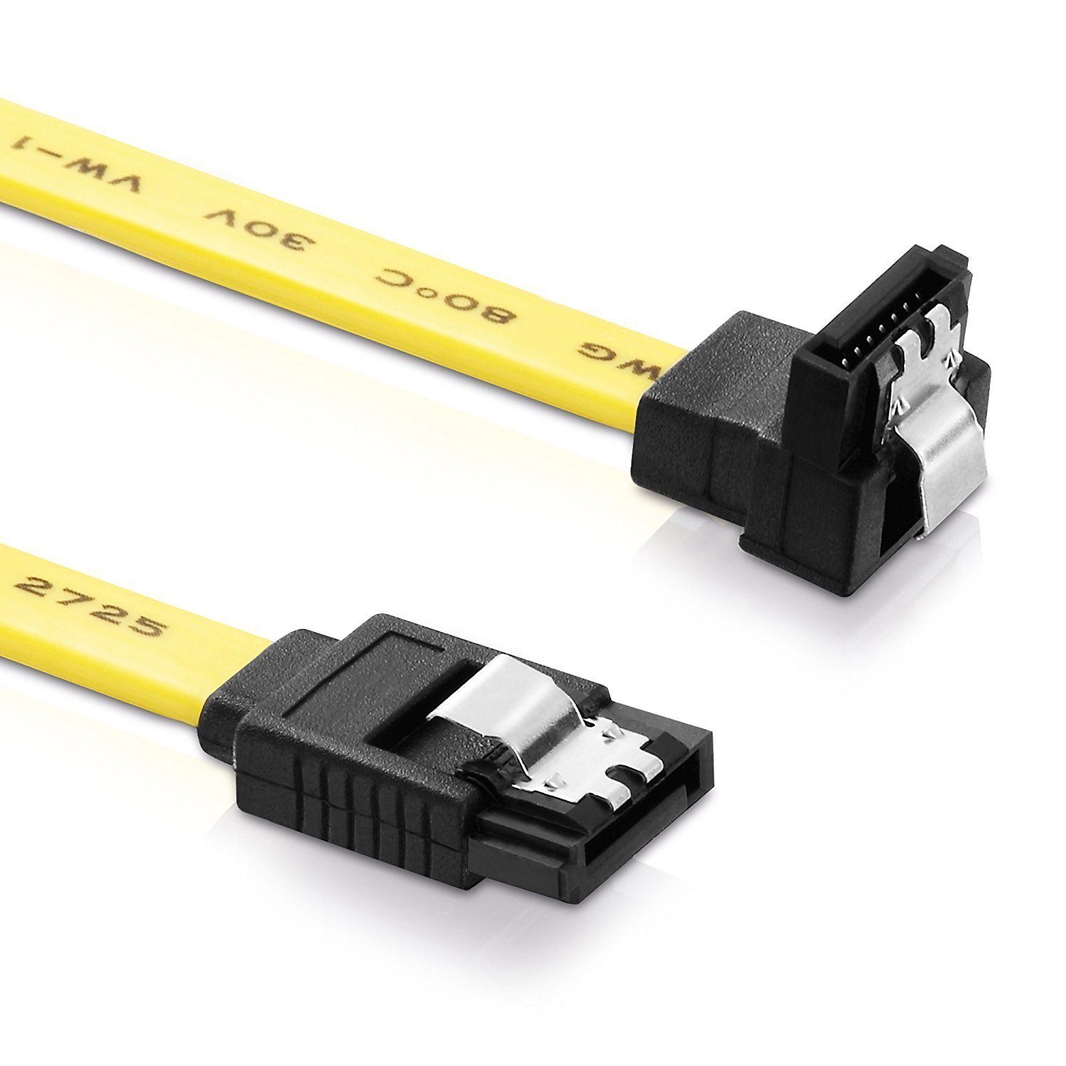conecto 30 cm SATA-Kabel 6 GB/s mit Metall-Clip und einem Winkel-Stecker gelb Computer-Kabel