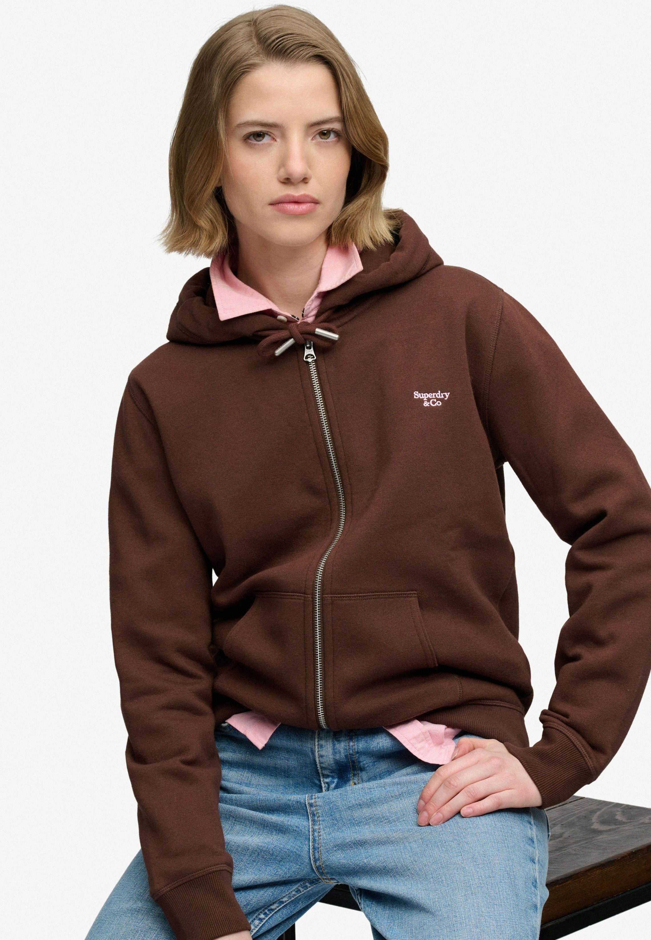 Superdry Kapuzensweatjacke SIGNATURE EMB ZIPHOOD Baumwollmischung, relaxed fit