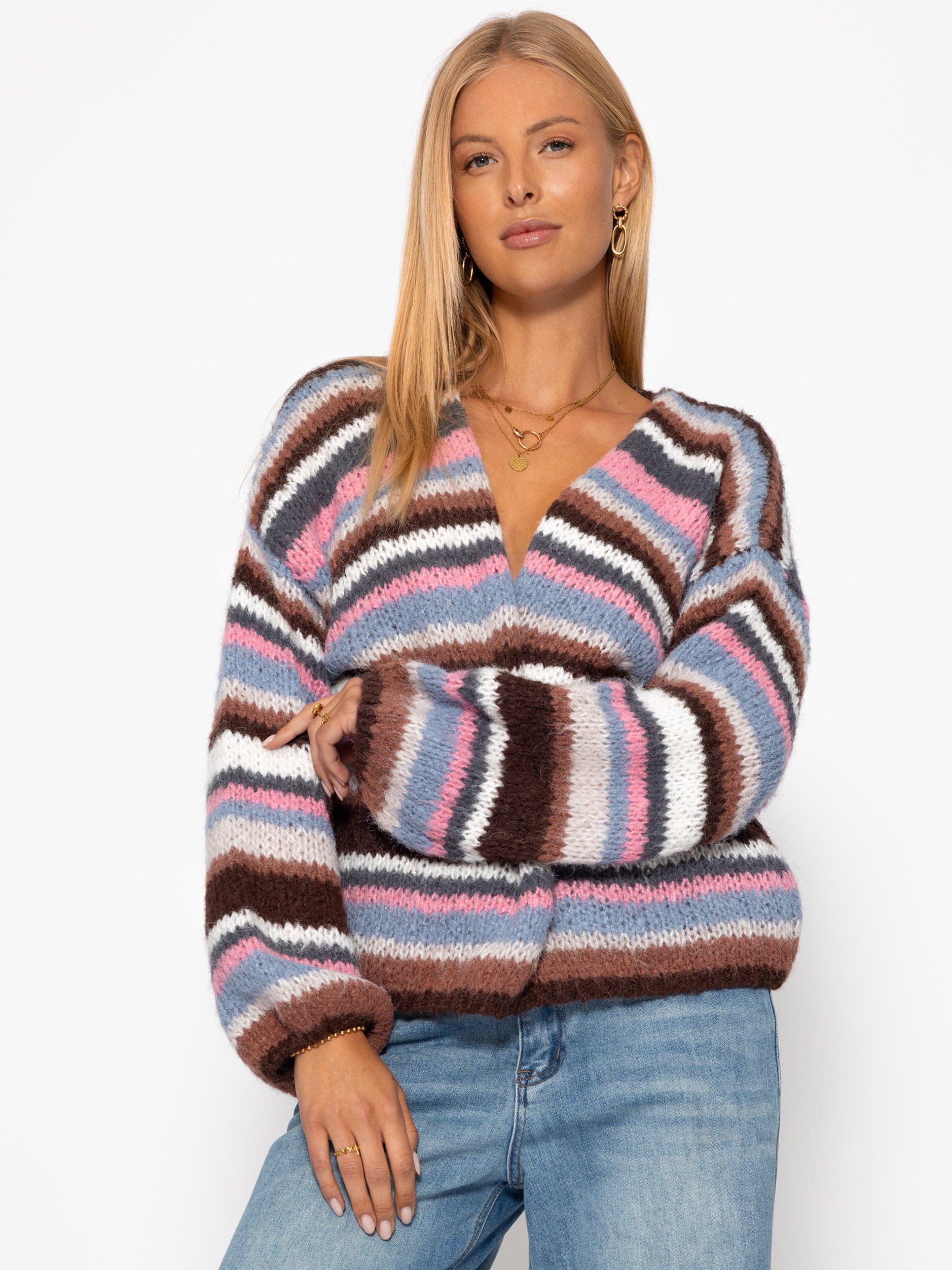 SASSYCLASSY Cardigan Gestreifte Strickjacke für Damen Mehrfarbig Multicolor günstig online kaufen