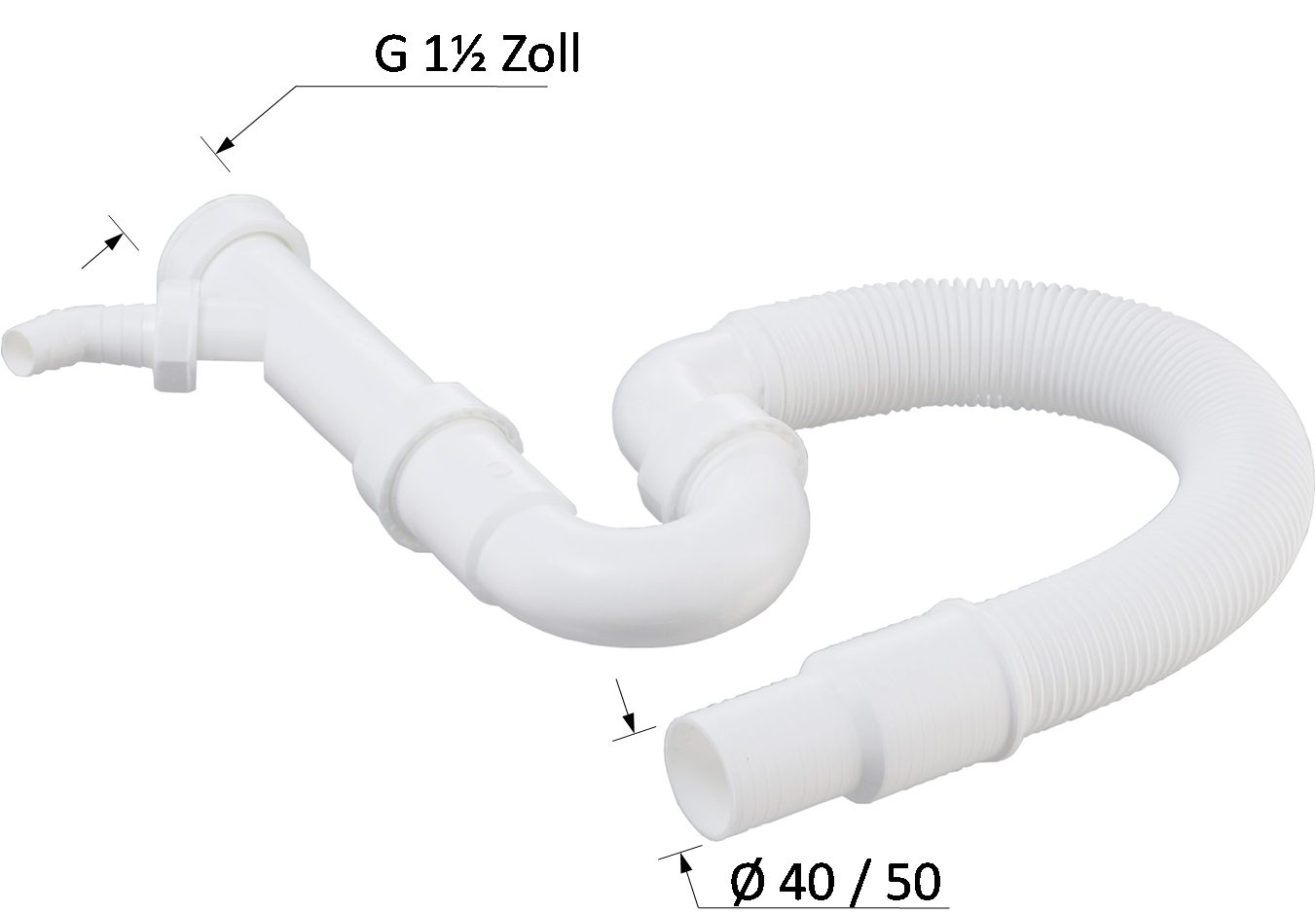 TG Kunststoffverarbeitung GmbH Siphon flexibler Röhren-Siphon mit Geräteanschluss - 1 1/2 Zoll x 40 / 50 DN