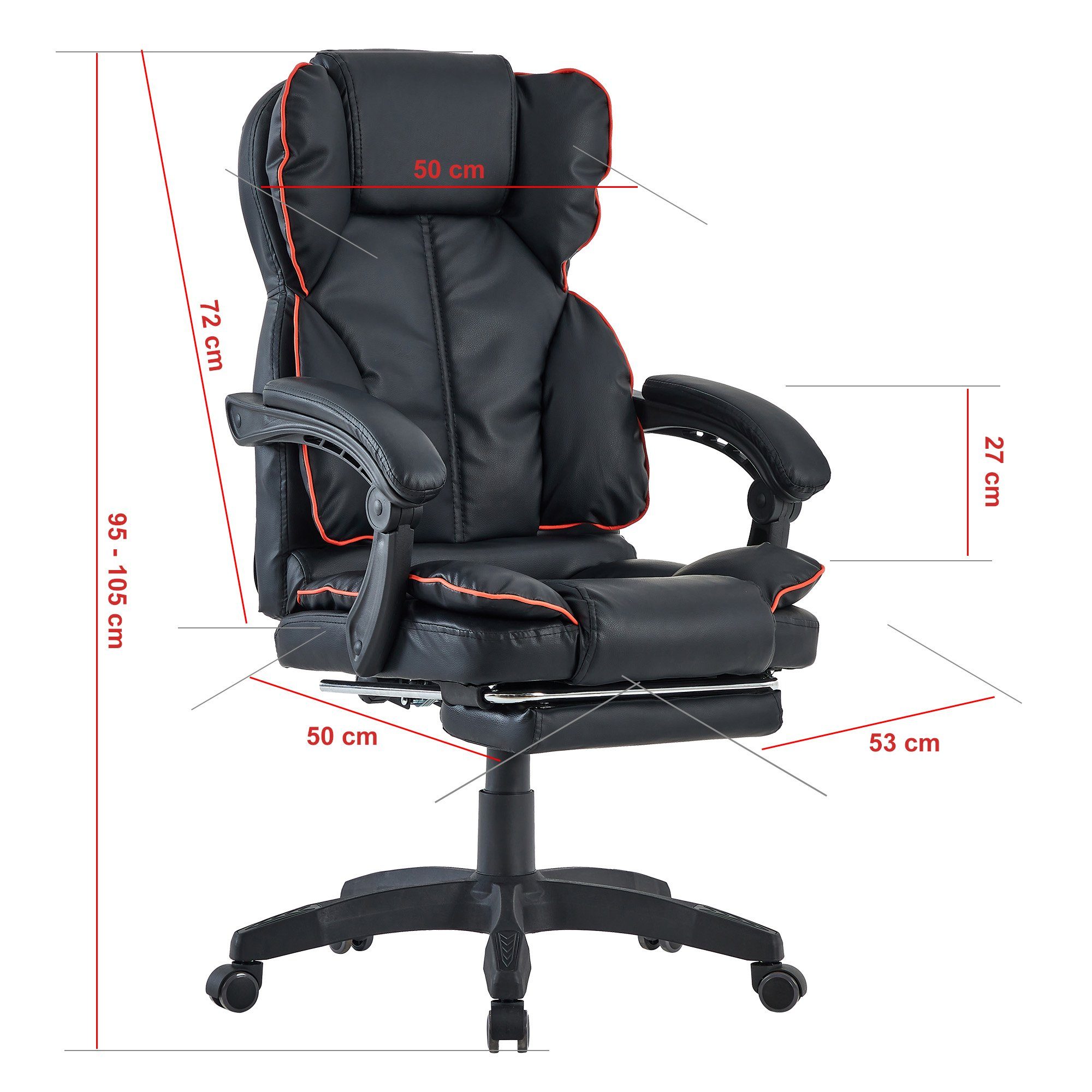 Bürostuhl Hector Home mit TRISENS Office Stück), Chair im 3-Punkt-Armlehnen Chefsessel Lederoptik-Design (1 Schwarz-Rot