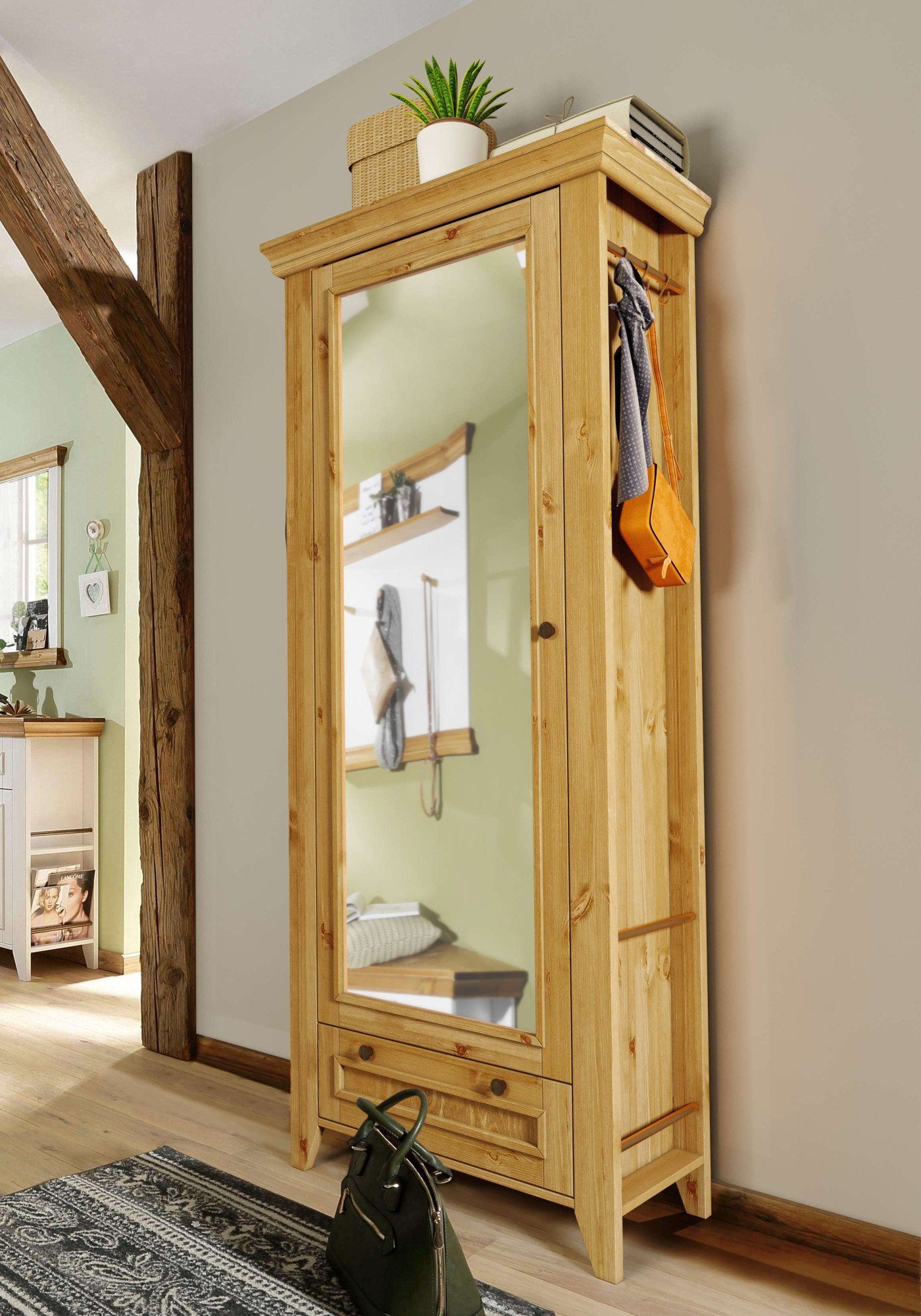 Home affaire Garderobenschrank Skandinavia Massivholz, mit Spiegel und seit günstig online kaufen