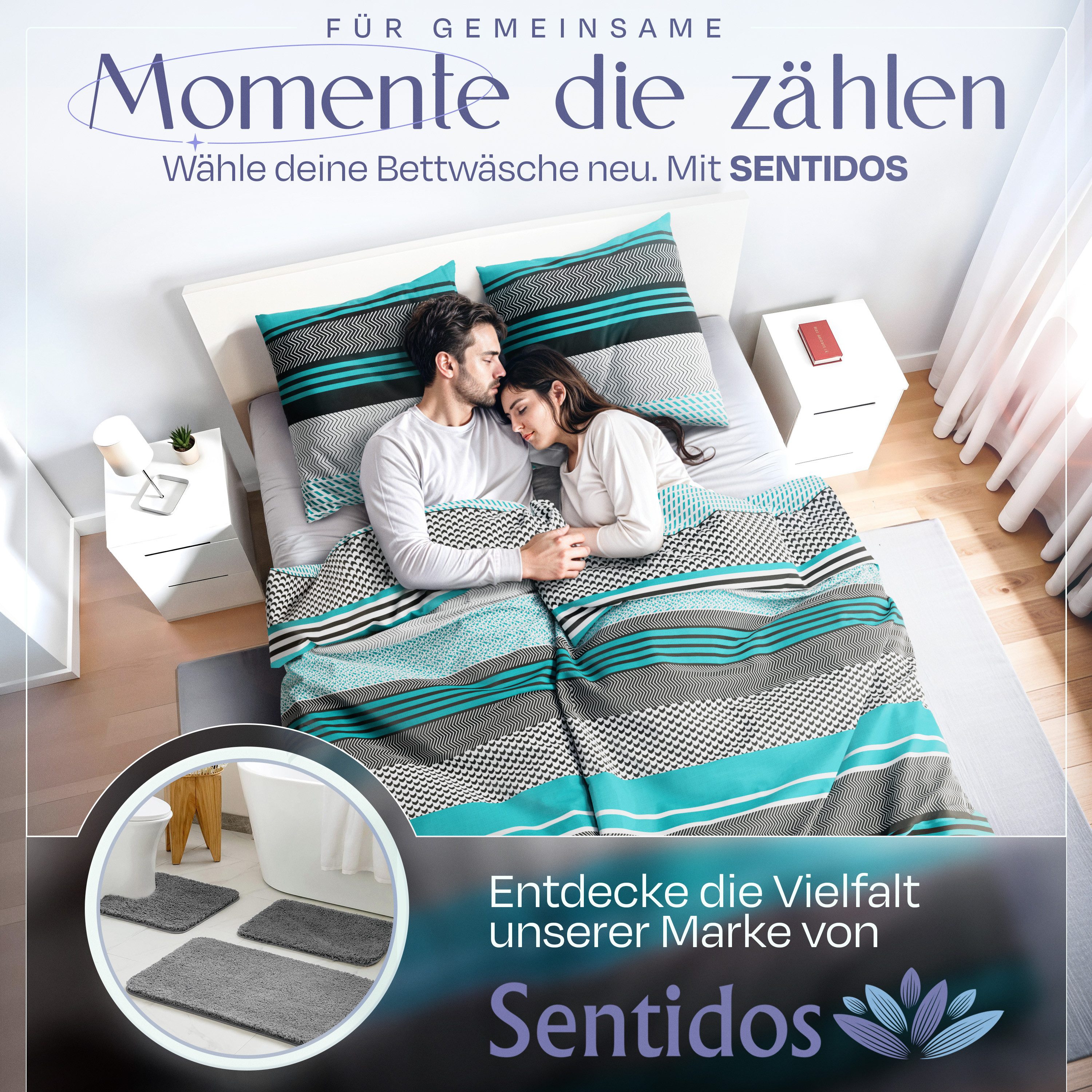 Sentidos Bettwäsche Set 135x200cm 4teilig %100 Baumwolle, Baumwolle, 2 teilig, mit Reißverschluss, geeignet für Winter oder Sommer – Bild 5 von 5