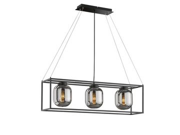 meineWunschleuchte LED Pendelleuchte, LED wechselbar, Warmweiß, Industrial Rauchglas Glas-Kugel mehrflammig Schwarz hängend 90cm lang