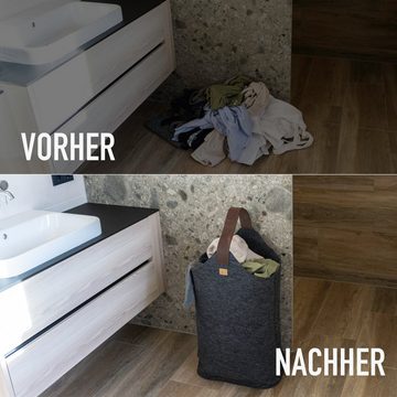 Easy and Green Wäschekorb aus upcycling rPET Filz mit 2 Fächern, Made in Germany