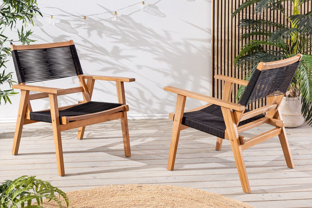 riess-ambiente Gartenstuhl BALI ROPE natur anthrazit · Outdoor-Loungesessel Set aus Akazienholz (Set, 2 St), Gartenstuhl-Set · Massivholz · wetterfest · Balkon · Terrasse · Garten