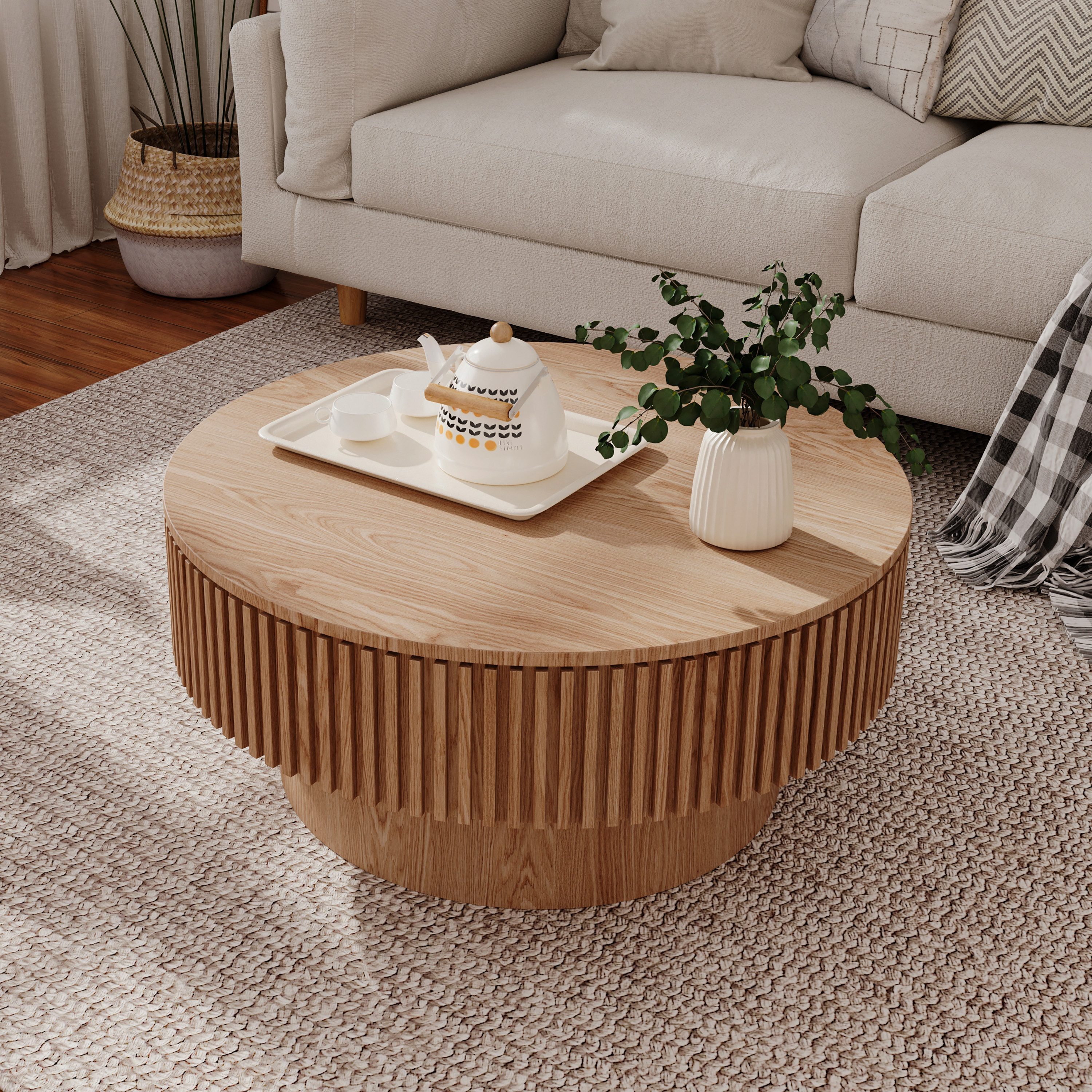 Celya Couchtisch Akzent-Teetisch rund 75 cm (Mit verstecktem Stauraum unter der Tischplatte, einzigartige Pilzform), idealen Ergänzung für Wohnzimmer, Schlafzimmer oder Büro