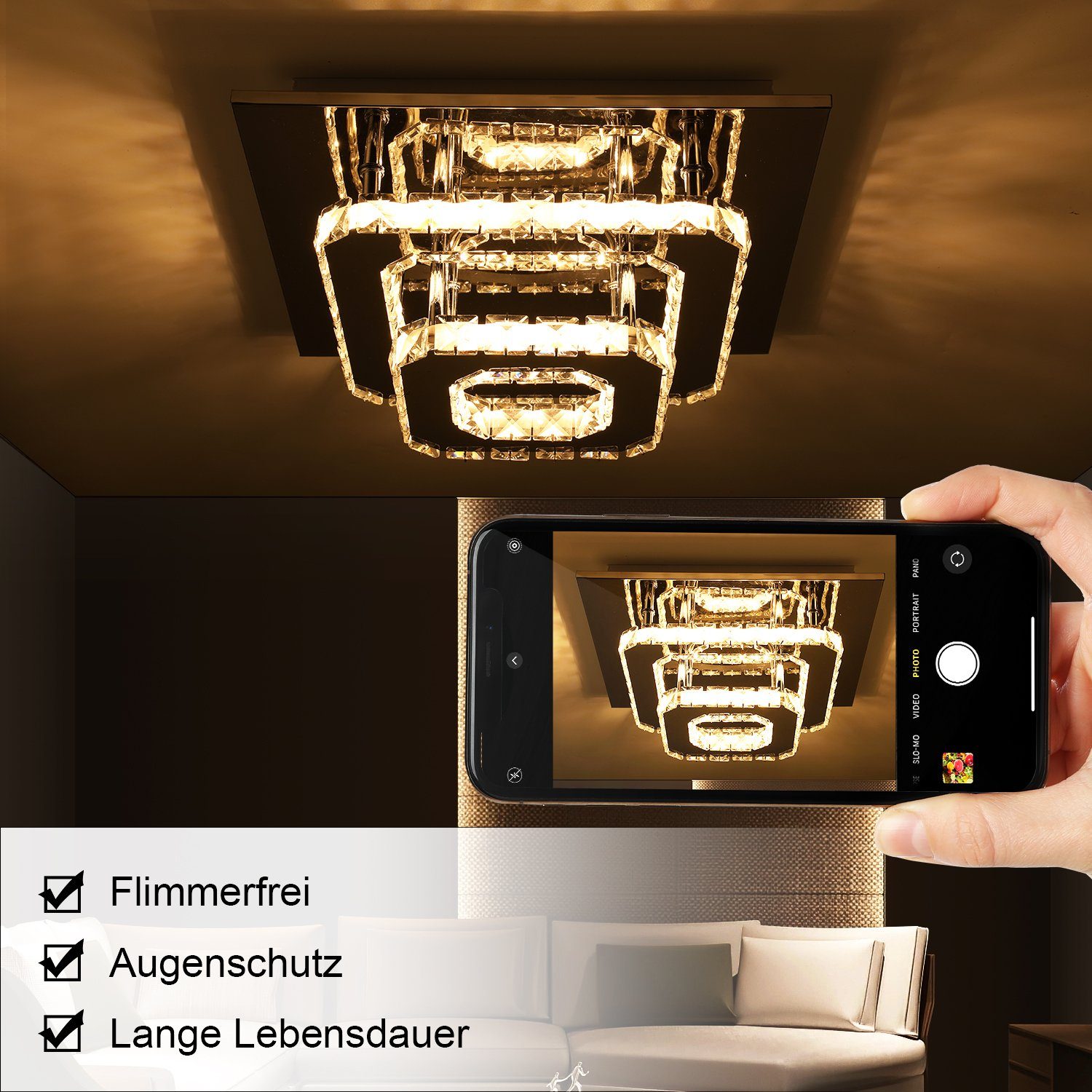 36W oyajia Kristall Wohnzimmer Kristall Deckenlampe fest für Edelstahl Pendelleuchte, LED Stück Kronleuchter, LED Deckenlampe, 1 Moderne Deckenleuchte Luxus Flur integriert, Warmweiß 30x30x12cm, LED