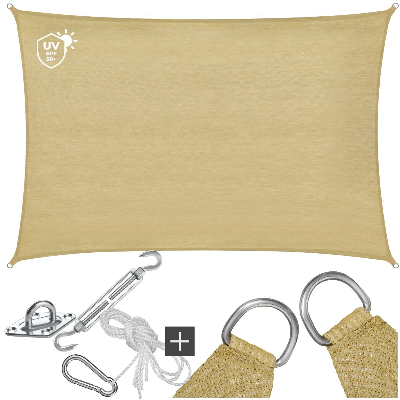 tectake Sonnensegel Sunny, (Set, 2 x 3 m), verschiedene Größen, HDPE mit 185 g/m² und 87 % UV-Schutz