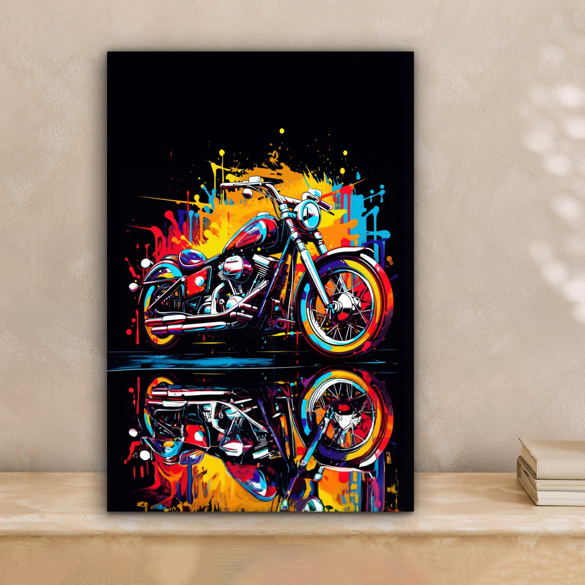 OneMillionCanvasses® Leinwandbild Motorrad - Fahrrad - Graffiti - Neon - Fa günstig online kaufen