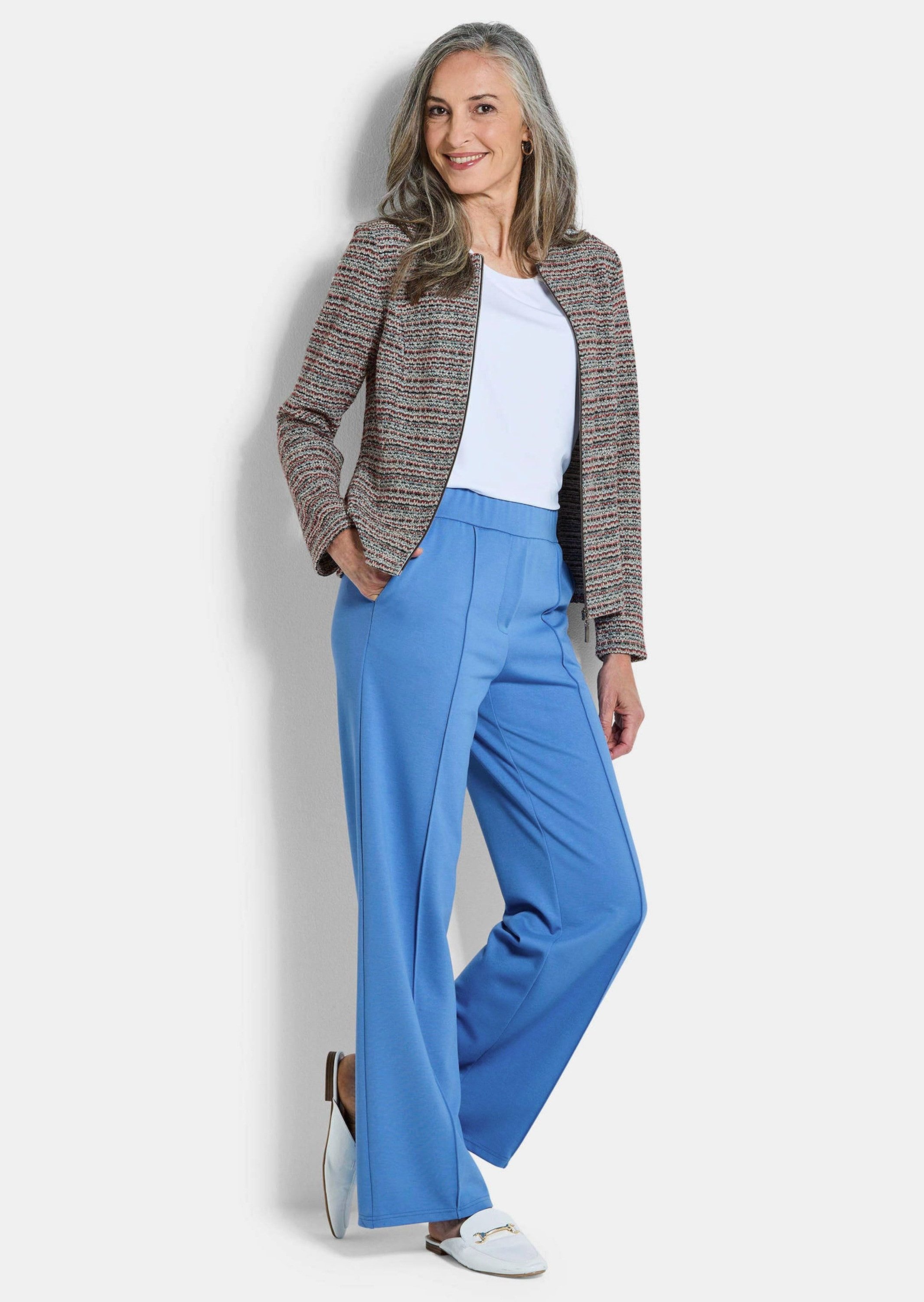 GOLDNER Jerseyblazer Jerseyblazer mit Glanzakzenten Baumwolljacke mit Rundhals, Reißverschluss, Teilungsnähten und Langarm