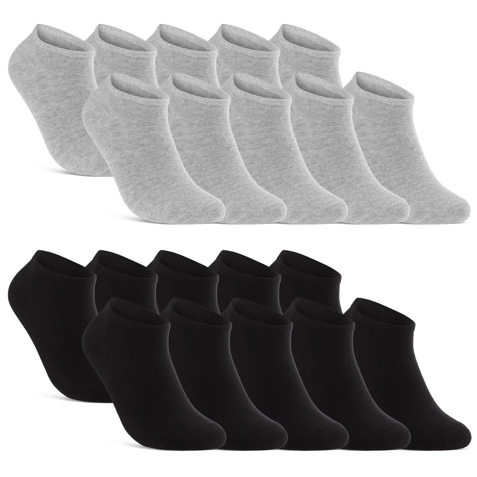 sockenkauf24 Sneakersocken 10, 20, 30 Paar Sneaker Socken Damen & Herren Schwarz Weiß Grau (Schwarz/Grau, 20-Paar, 43-46) Baumwolle - 16900 WP