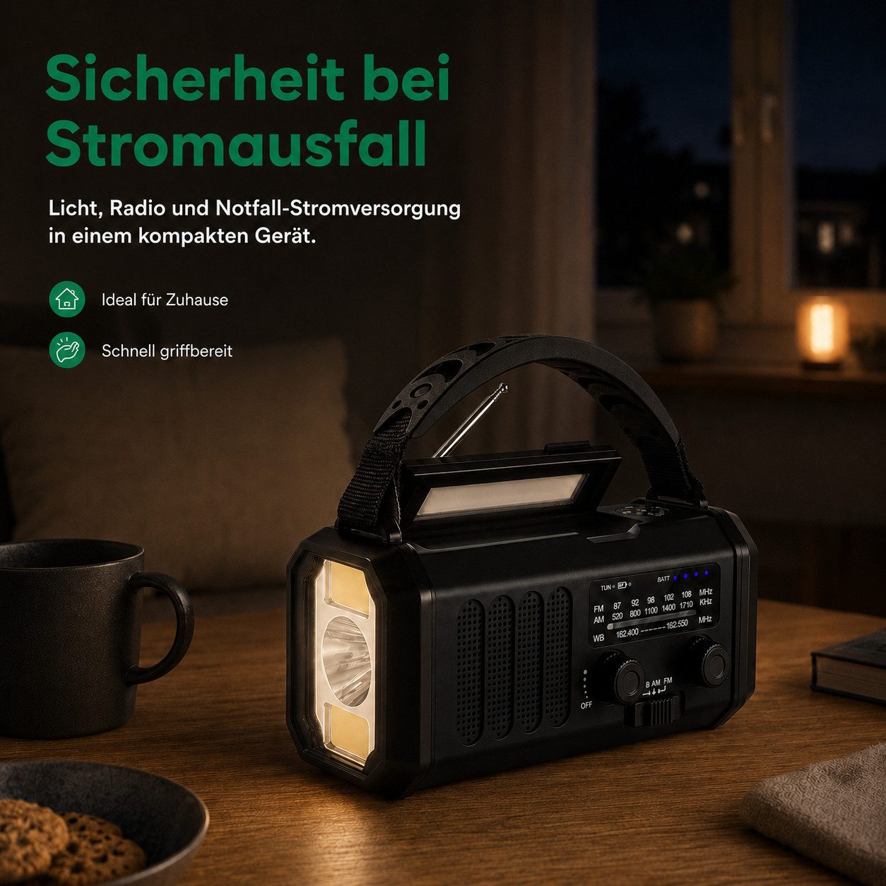 Tekoo Notfallradio 10000mAh mit Solar, Kurbel, LED, SOS, IPX6, UKW Notfallradio (UKW, FM, MW, AM, Wetterradio, 14 W, IPX6 Spritzwassergeschützt, 3-Modi-Taschenlampe, Notfall-Wetterradio)