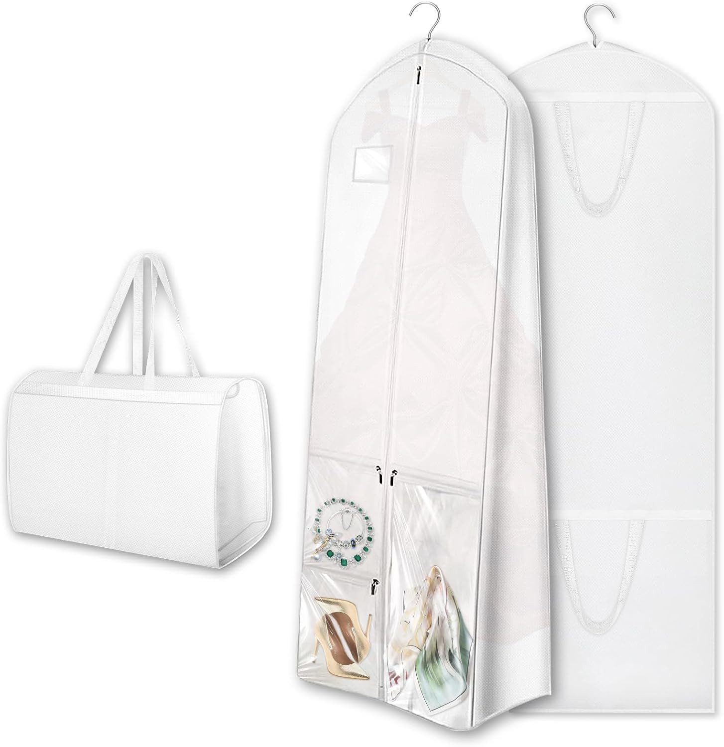 Kleidersack Lang 180×60 cm, Faltbare Kleiderhülle mit 4 Taschen, mit Griffen
