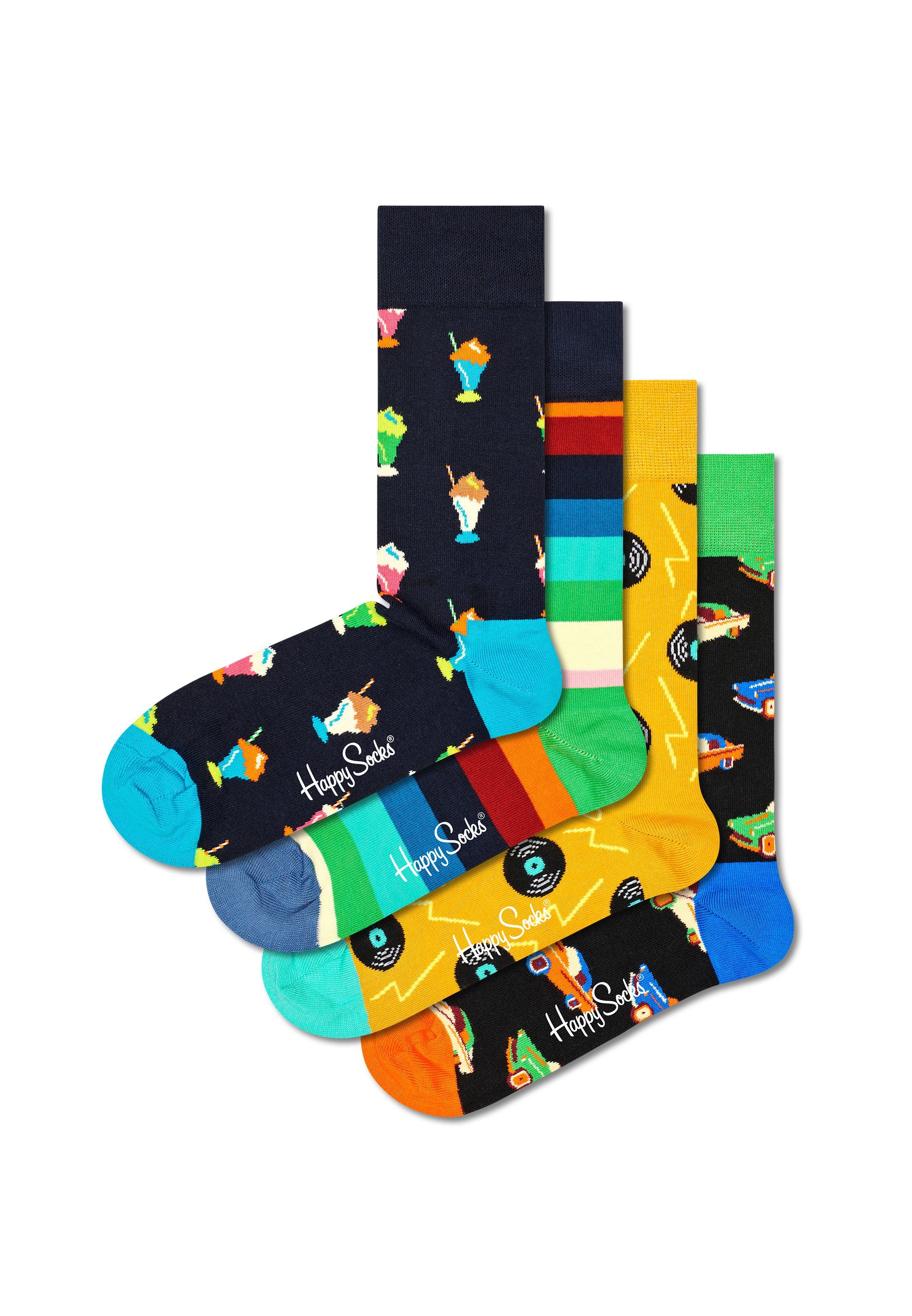 - Happy Socken 4 Socken Paar in (Spar-Set, 4-Paar) Geschenkbox Socks 4 Diner - Geschenkbox, Baumwolle Box Socks The einer Happy bunte Langsocken Paar At Geschenk