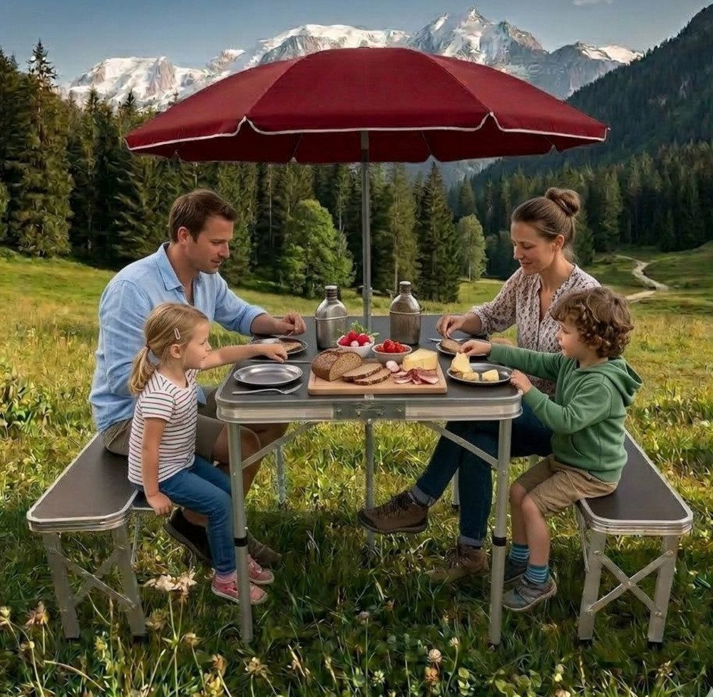 BruKa Campingtisch Set GREEN HILL Klapptisch Bank Aluminium Campingtisch, klappbar Koffertisch