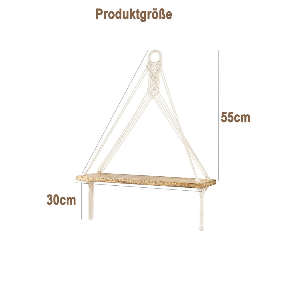 Agger Hängeregal Makramee-Hängeregal,Wandhalterung Dekohänger, Boho-Dekoratives Hängeregal, Baumwollseil, für Schlafzimmer,Wohnzimmer