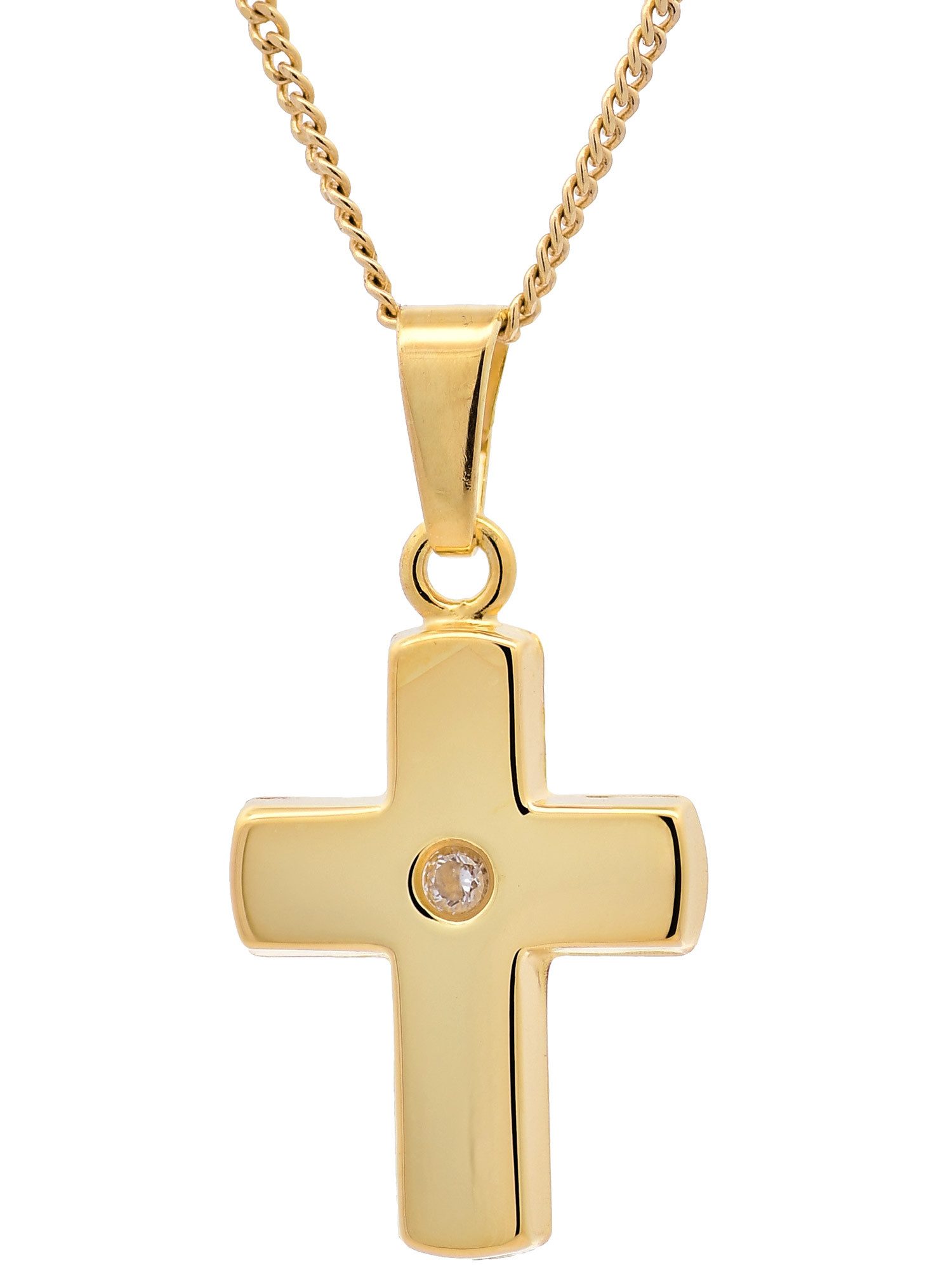 Kreuzanhänger Gold Anhänger Kreuz Zirkonia mit Goldkette 333-8 Karat Gold 36 cm
