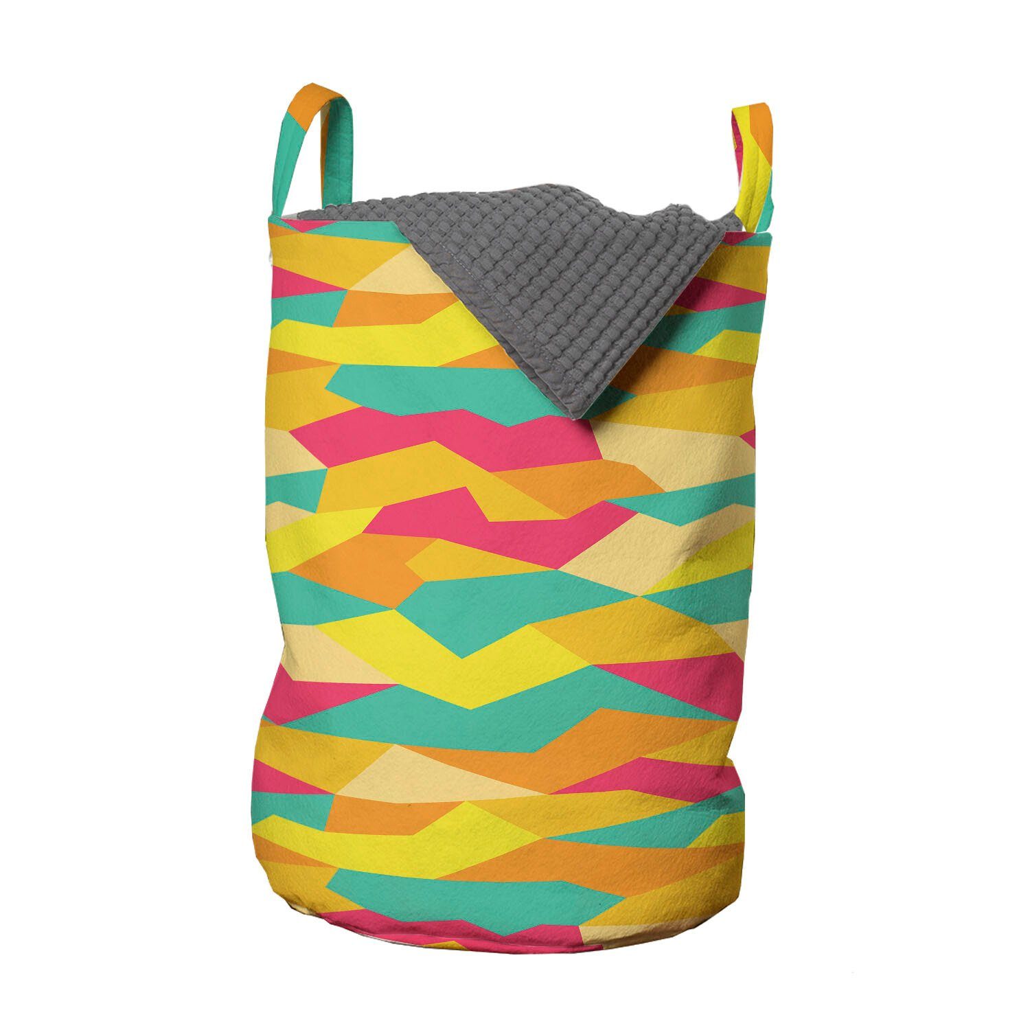 Abakuhaus Wäschesäckchen Wäschekorb mit Griffen Kordelzugverschluss für Waschsalons, Geometrisch Funky Fliesen