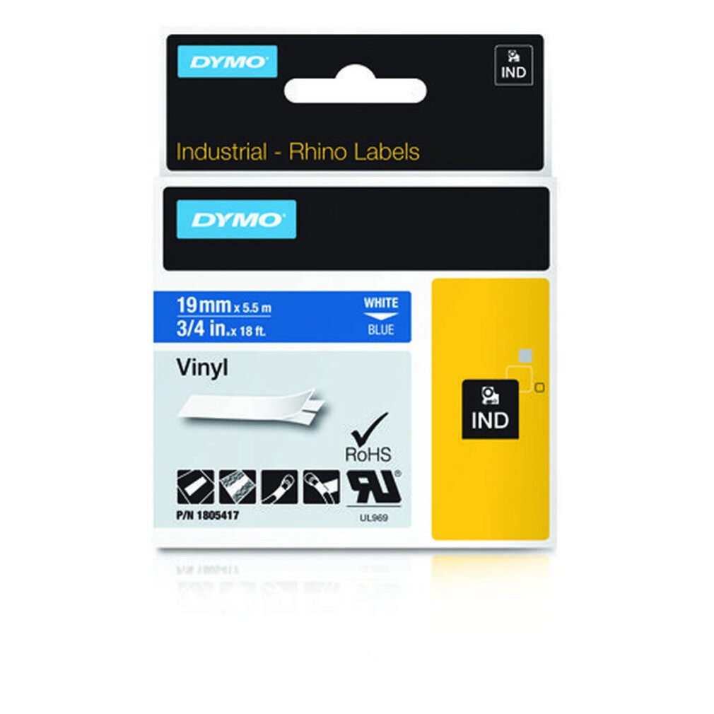 Thumbnail - DYMO Druckerband Schriftband RHINO 1805417, 19 mm weiß auf blau