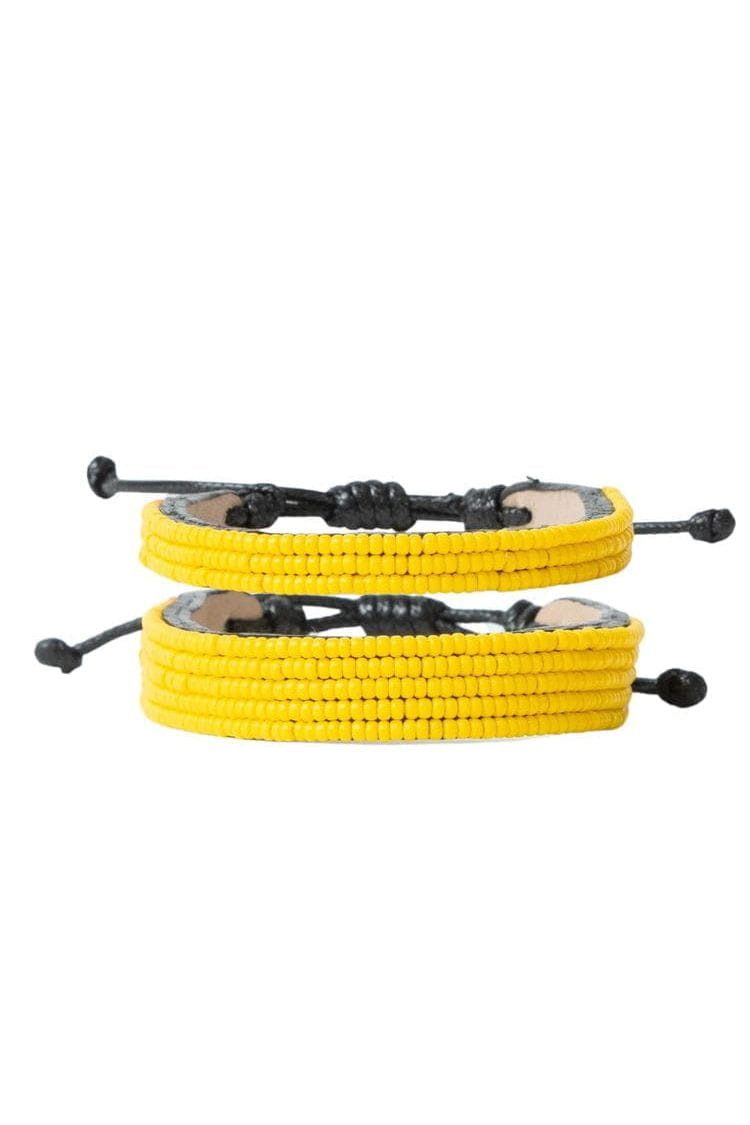 Ubuntu Life Perlenarmband Massai - Sunshine Gelb - S/M, Handgefertigt · Leder & Glasperlen · Unikat