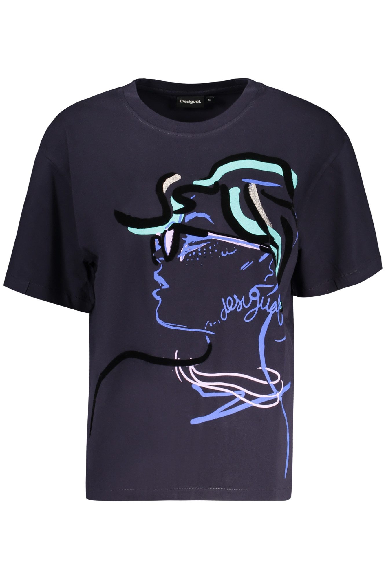 Desigual T-Shirt Damen Rundhals-T-Shirt Blau mit Frontdruck und