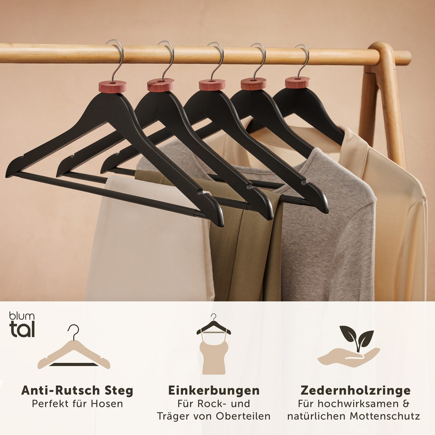 Blumtal Kleiderbügel Kleiderbügel Holz mit 360° drehbarem Metallhaken, (50- günstig online kaufen