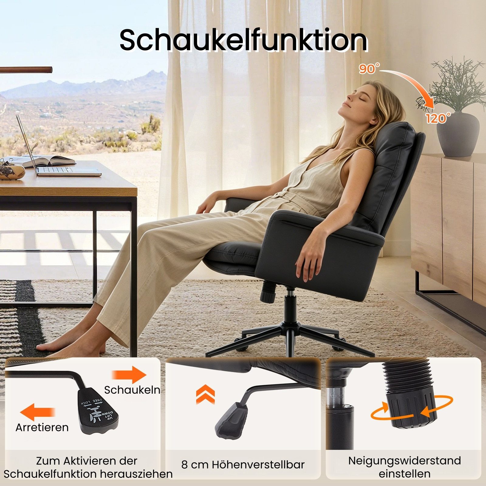 IWMH Chefsessel Ergonomisch Bürostuhl mit hoher Rückenlehne (Kunstleder Gaming Stuhl), Höhenverstellbar Drehstuhl für Arbeitszimmer Homeoffice – Bild 2 von 5