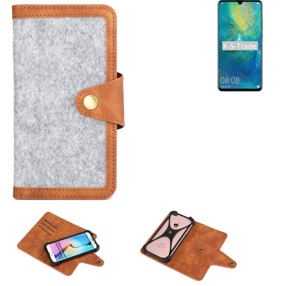 K-S-Trade Handyhülle für Huawei Mate 20 X 5G, Handyhülle Schutzhülle Filz-Hülle Kunst-Leder hellgrau braun