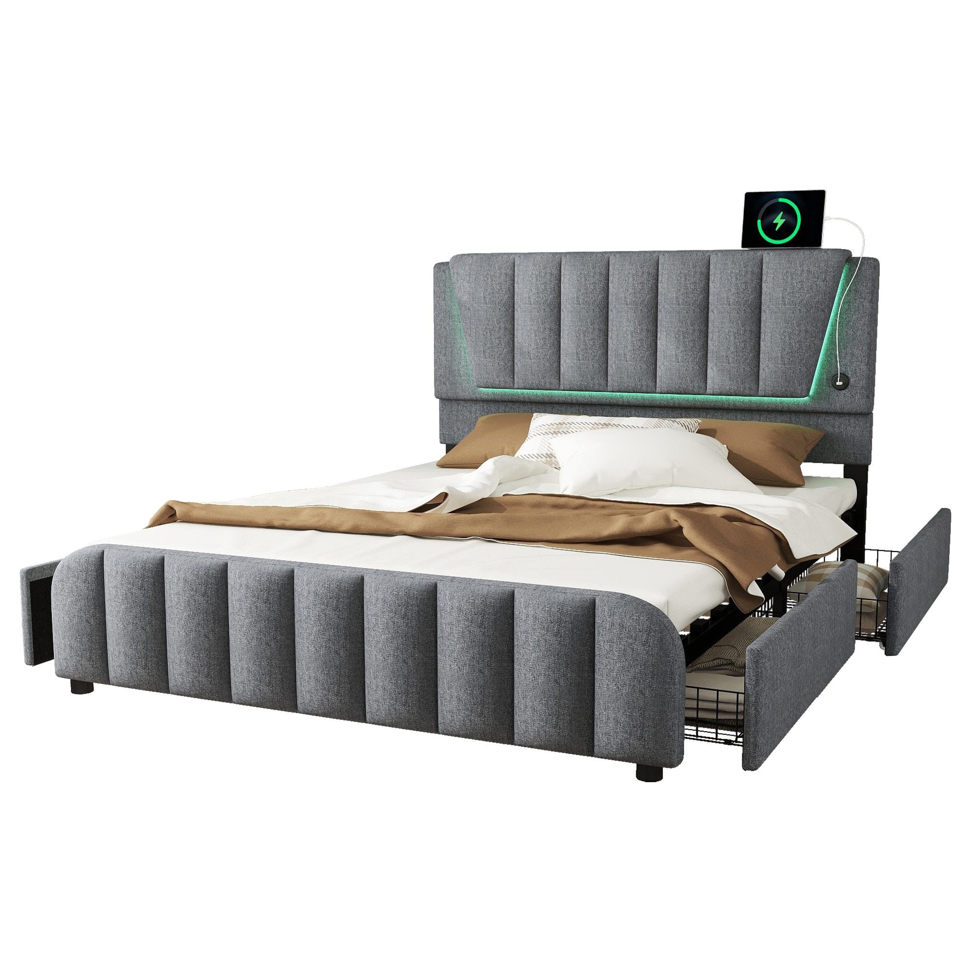 Flieks Polsterbett, LED Doppelbett 160x200cm mit günstig online kaufen