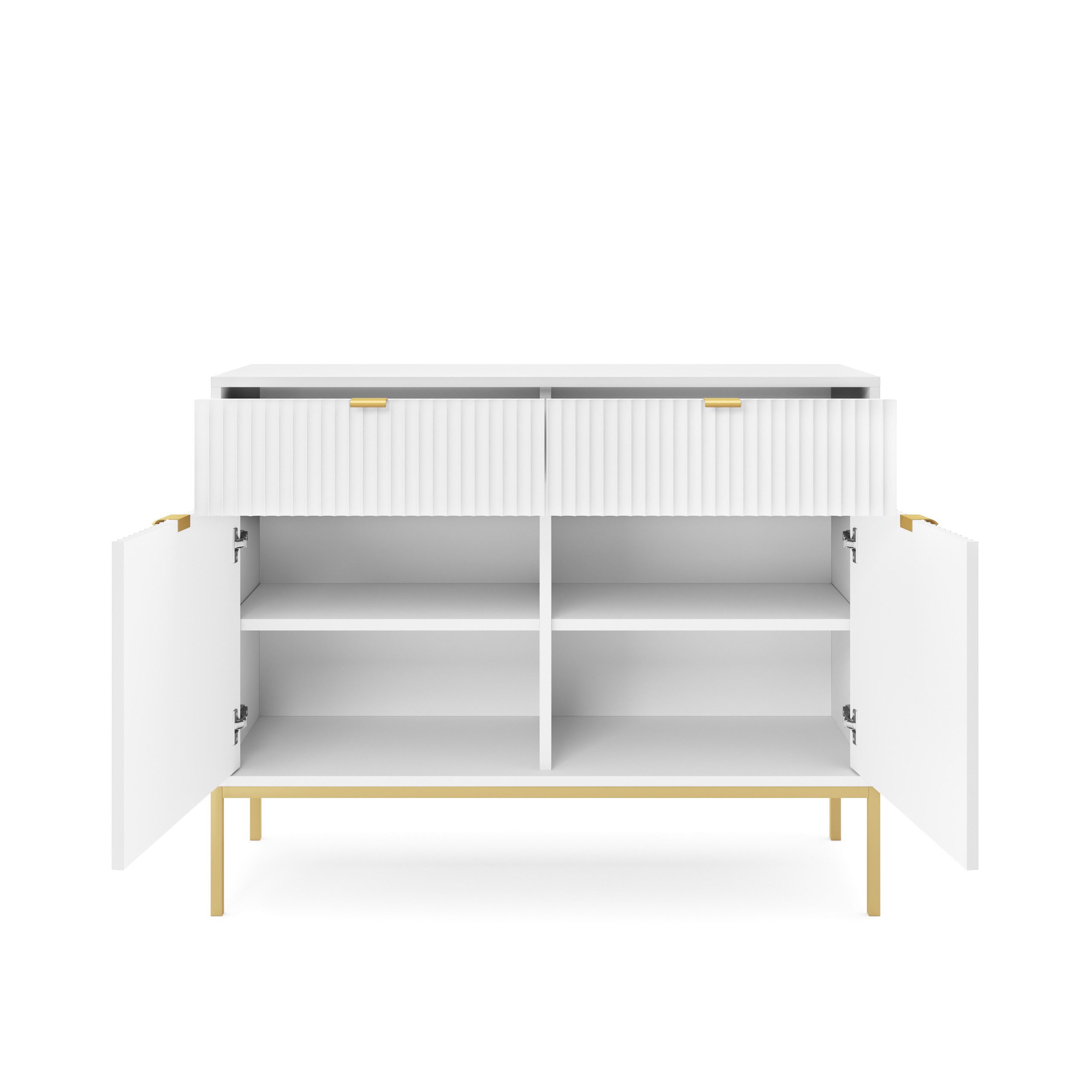 Masseno Kommode STELLARE 104 cm Sideboard mit 2 Schubladen und 2 Türen Weiß