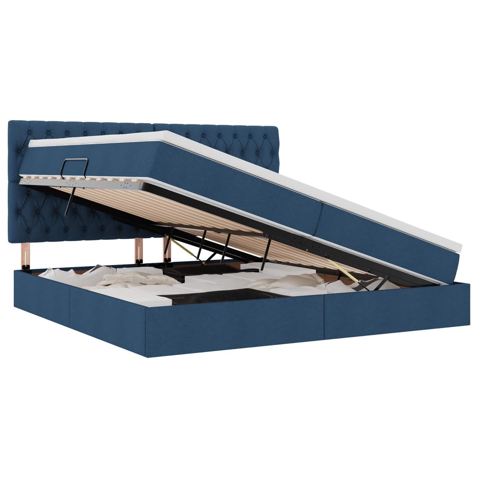 Bett LED-Speicherbett mit Matratze Blau 200 x 200 cm Stoff