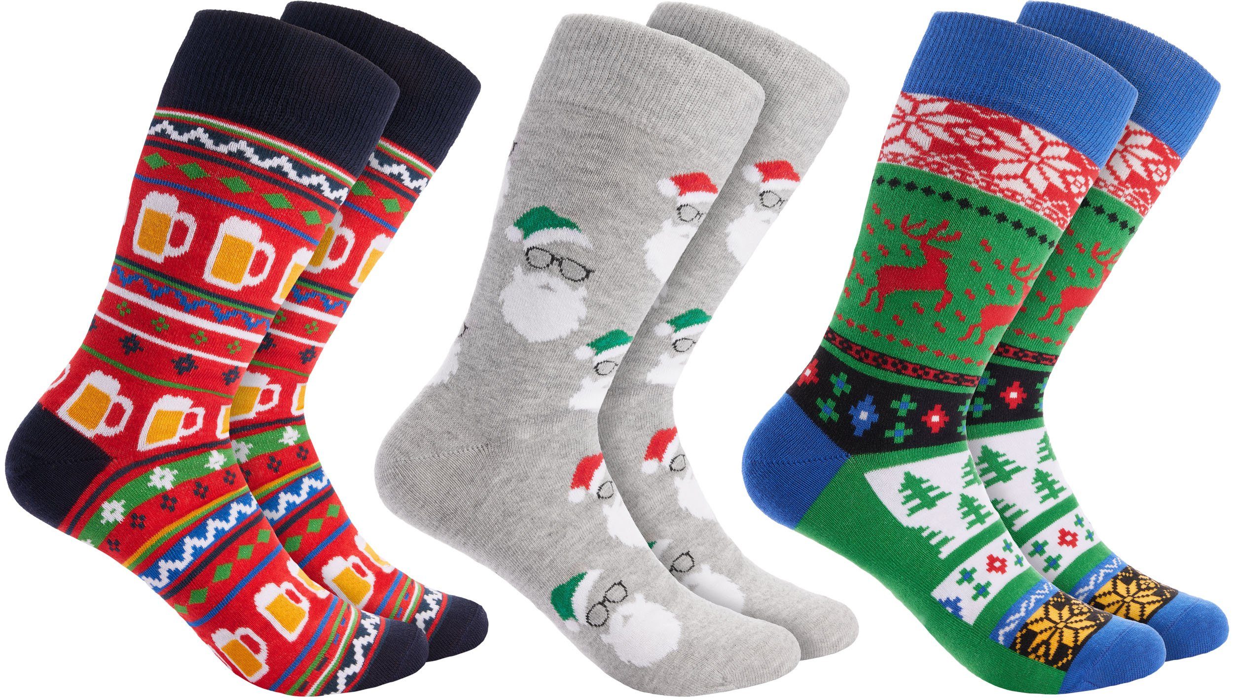 große Sache BRUBAKER Socken Weihnachtssocken - und Xmas Bunt, Lustige und für Weihnachtsmannbärte Herren (3-Paar, Unisex Baumwollsocken) Damen Socken Bier