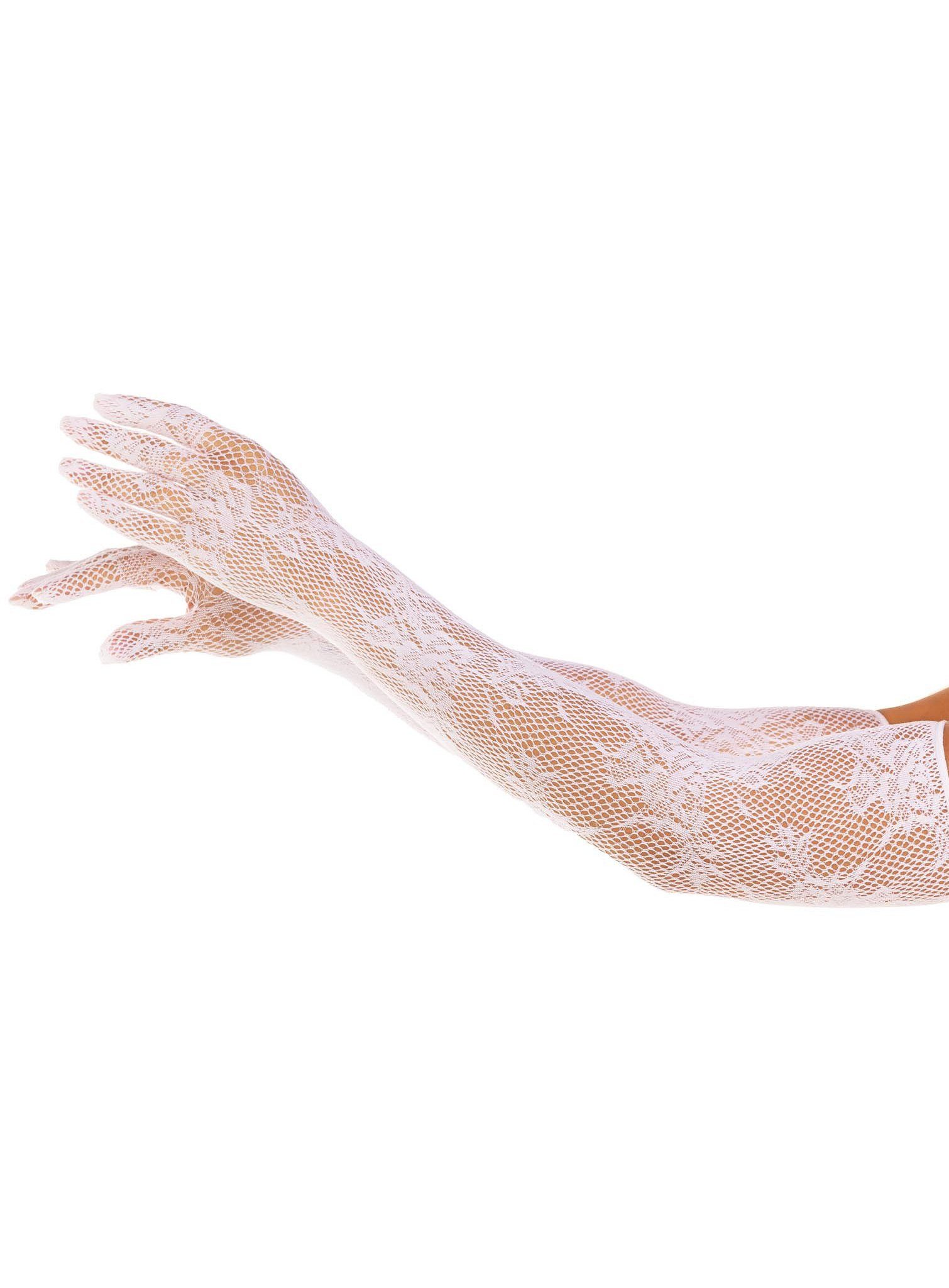 Leg Avenue Kostüm Netzhandschuhe extra lang weiß, Elegante Damenhandschuhe, die bis über den Ellenbogen reichen