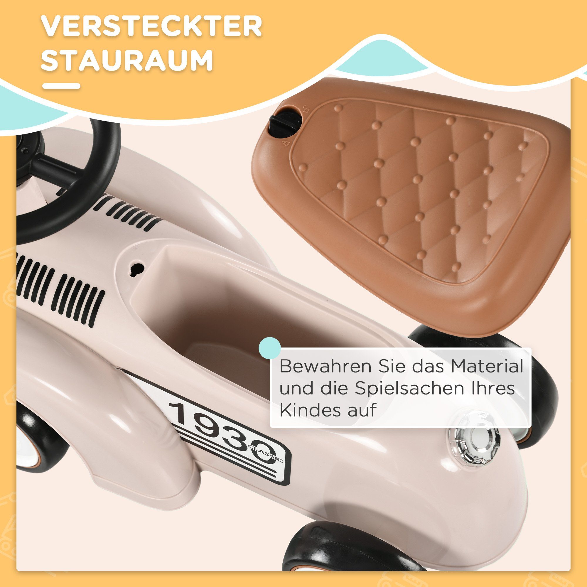 HOMCOM Kinder Rutschauto Tretauto Mit Füßen Rutschen Kinderauto Kinderfahrzeug Für 18-36 Monate