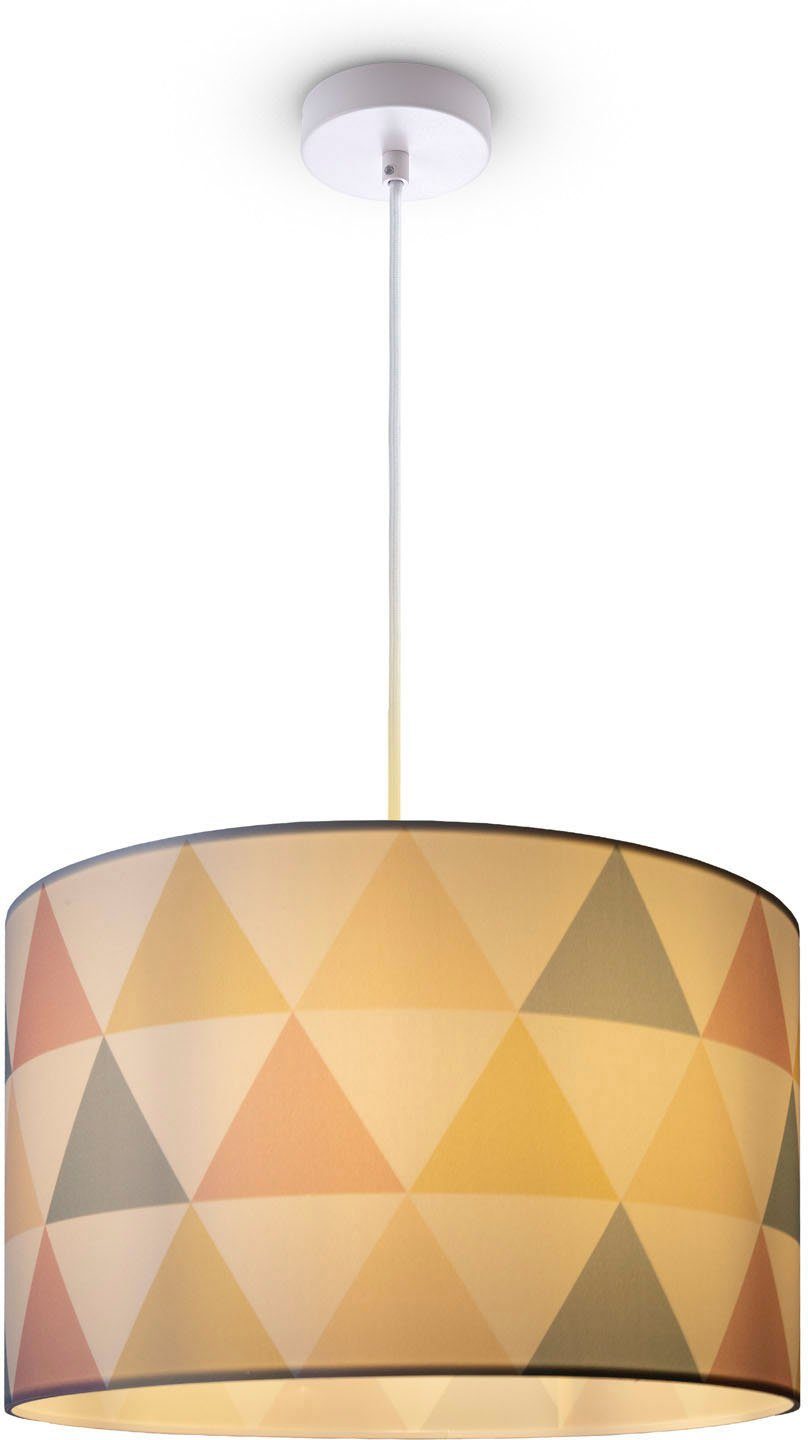 Paco Home Pendelleuchte Hugo Delta, ohne Leuchtmittel, Wohnzimmer Lampenschirm Modern Pendelleuchte Stoff E27 Dreieck Bunt