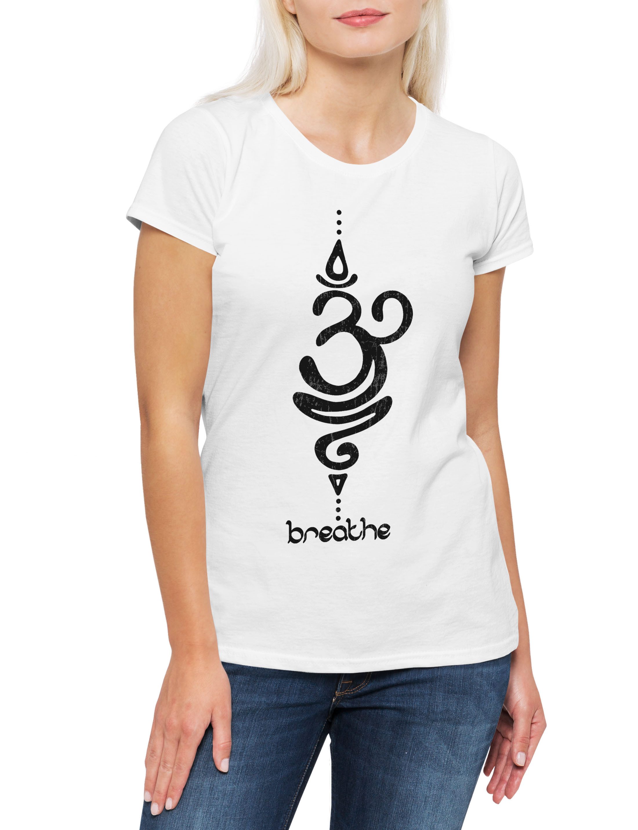 Print-Shirt Breathe Symbol Damen T-Shirt Buddha Hinduismus Buddhismus Chakra Yoga