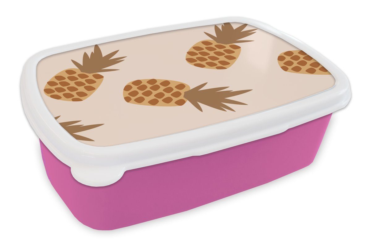 MuchoWow Lunchbox Sommer - Ananas - Pastell, Kunststoff, (2-tlg), Brotbox für Erwachsene, Brotdose Kinder, Snackbox, Mädchen, Kunststoff rosa | Lunchboxen