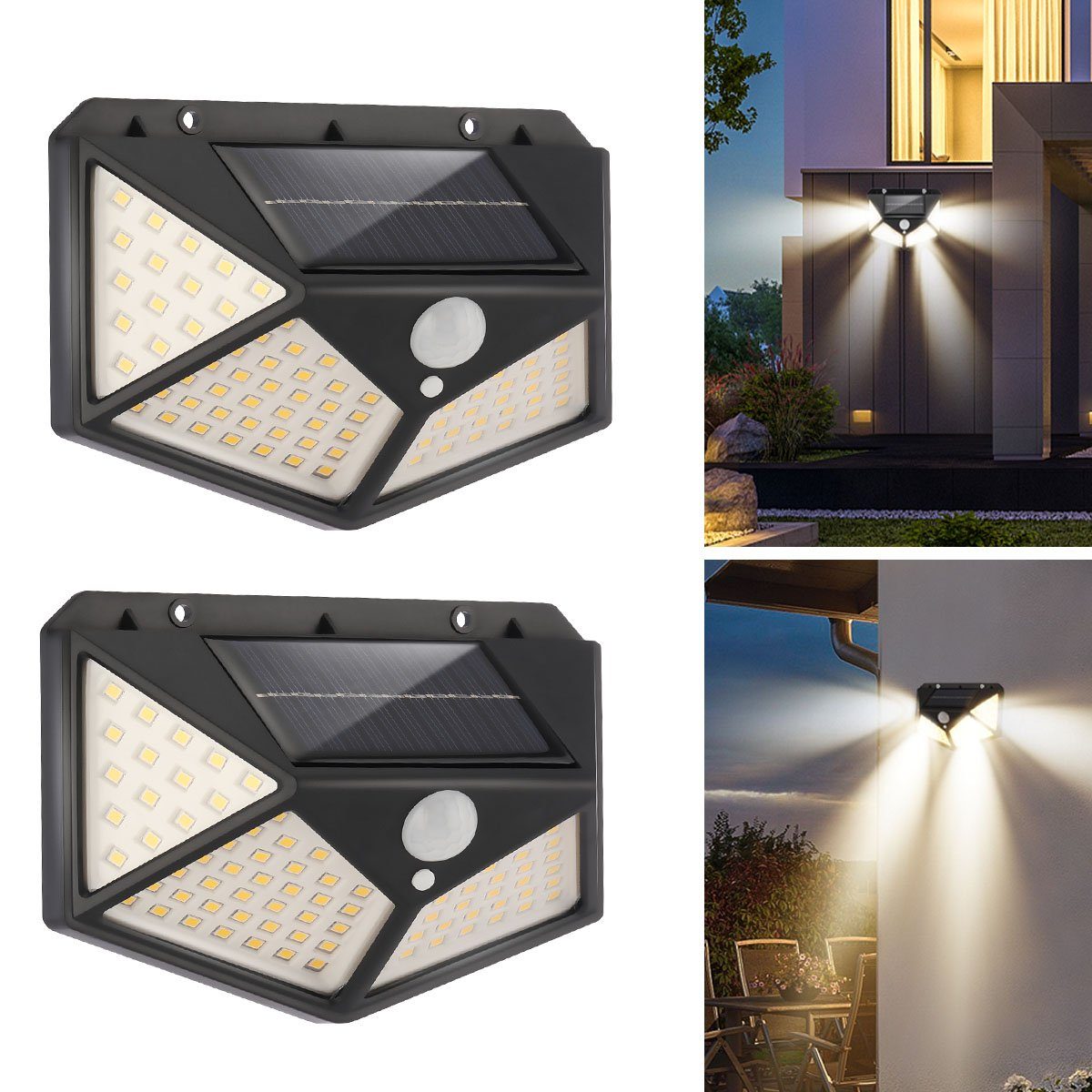 Solarleuchte Bewegungsmelder fest LED IP65 100 Gartenlampe Licht ‎Warmweiß Außenleuchte oyajia Strahler LEDs Solarstrahler, integriert, mit LED 2er Lampe Solarleuchte Solarleuchte