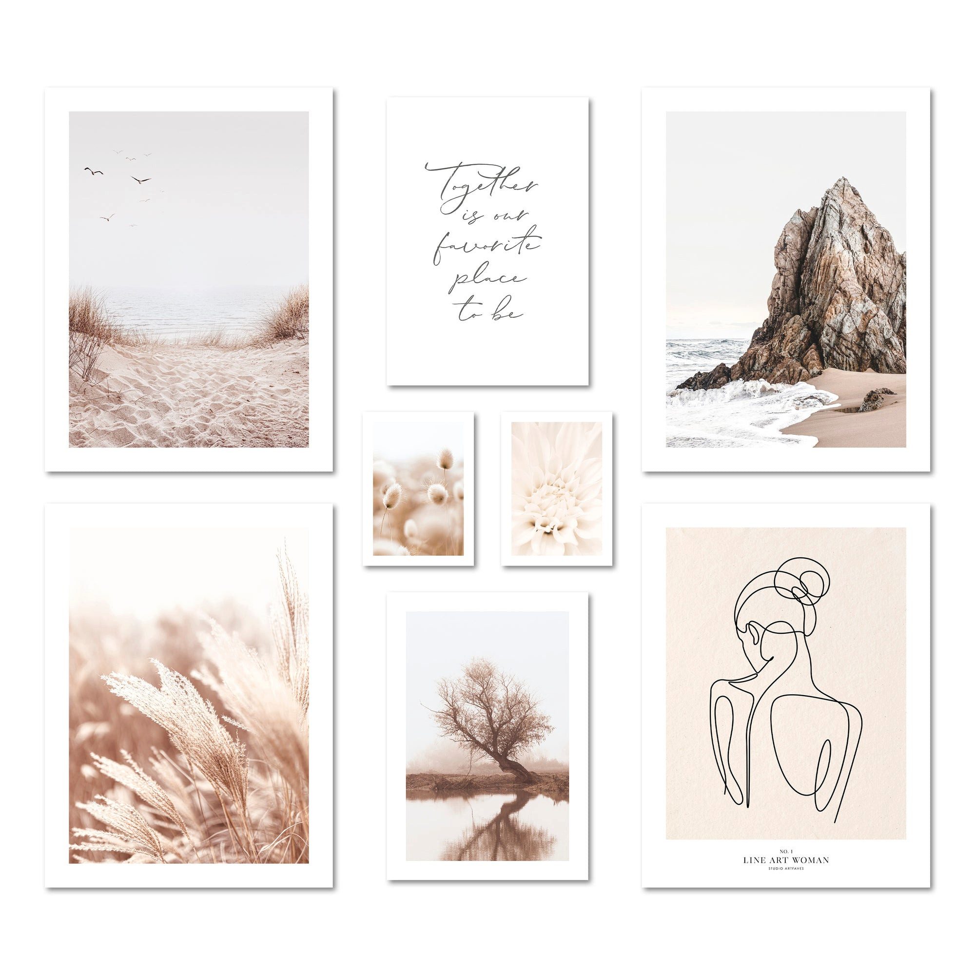 Bilder-Collage Poster Set - BEIGE HARMONY - Deko Wandbilder beige, braun, landschaft