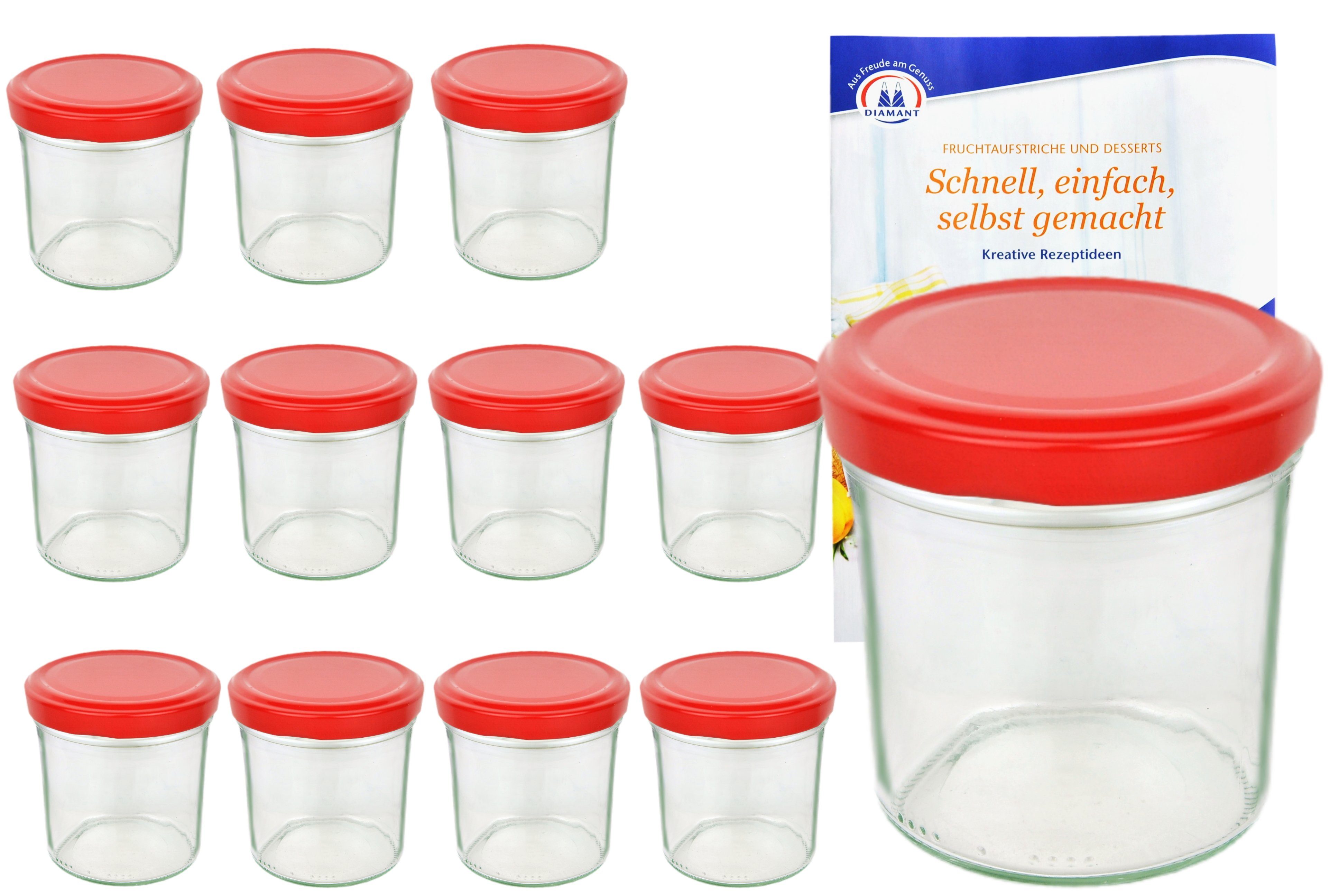 MamboCat Einmachglas 12er Set Sturzglas 350 ml To 82 Piros Deckel incl. Rezeptheft, Glas