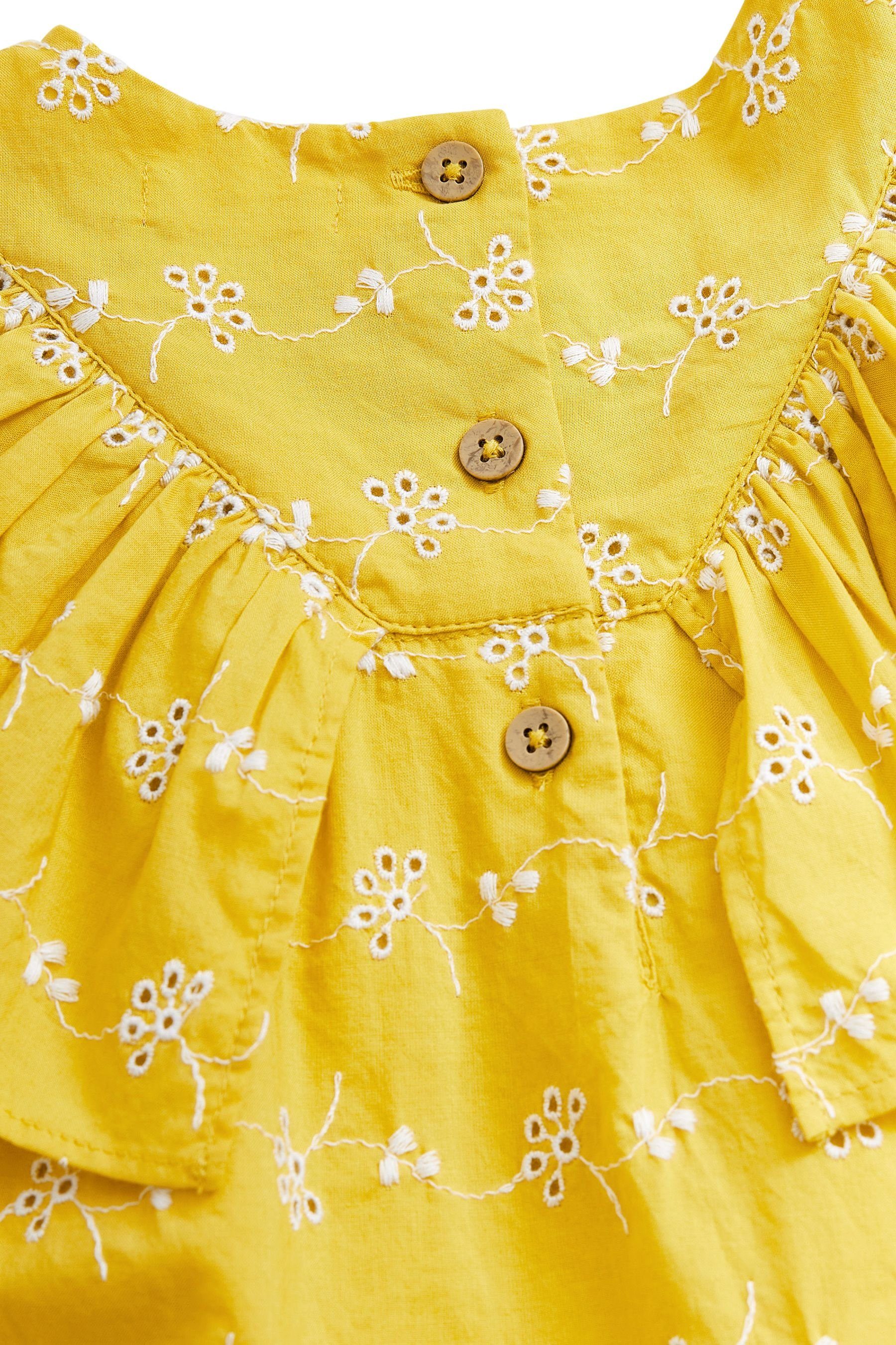 Baumwolle Next Rüschenkleid aus Broderie Sommerkleid Yellow (1-tlg)