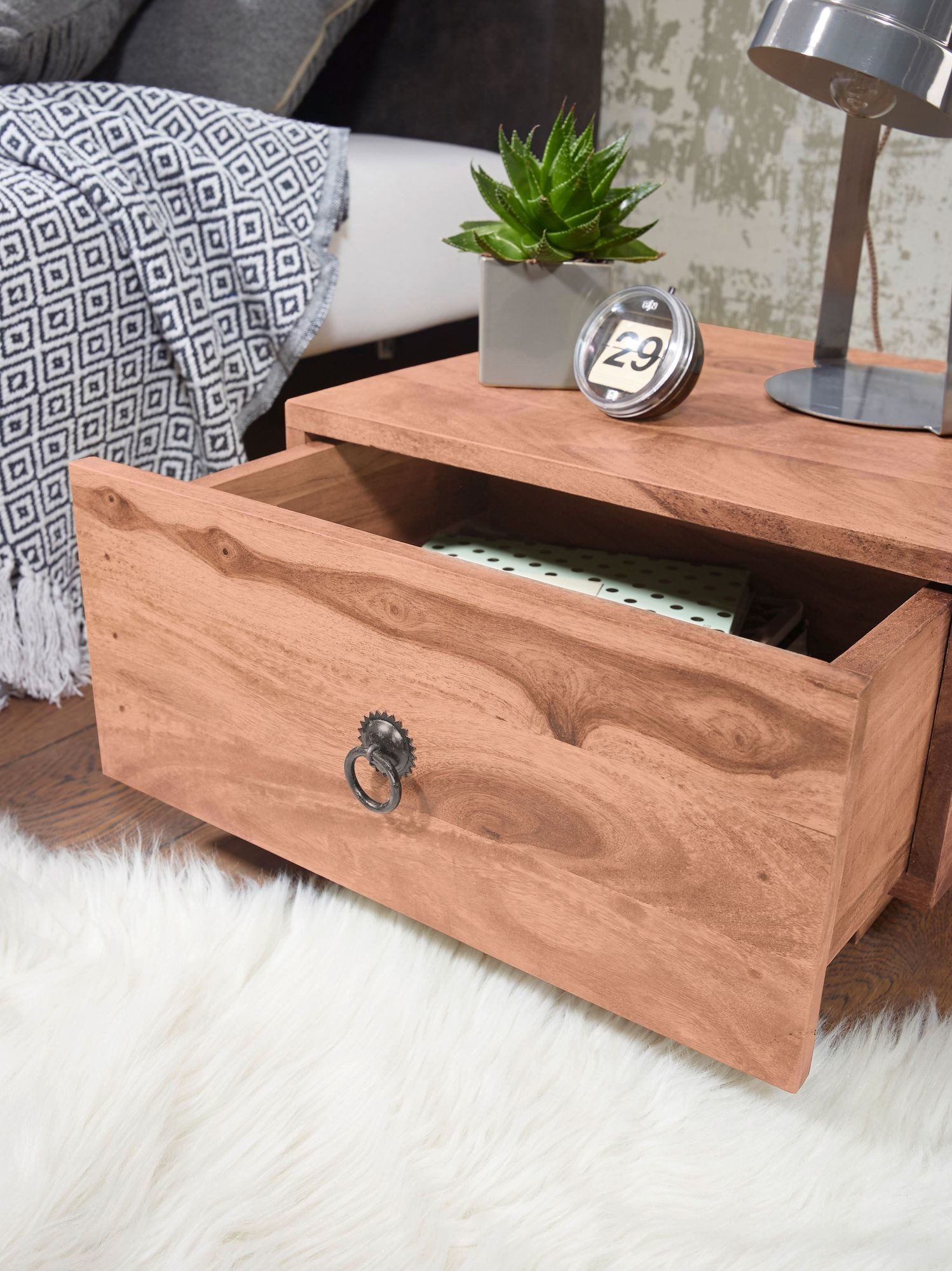 FINEBUY Nachtschrank SuVa3532_1 Nachttisch Massiv-Holz Nacht-Kommode 25 cm günstig online kaufen
