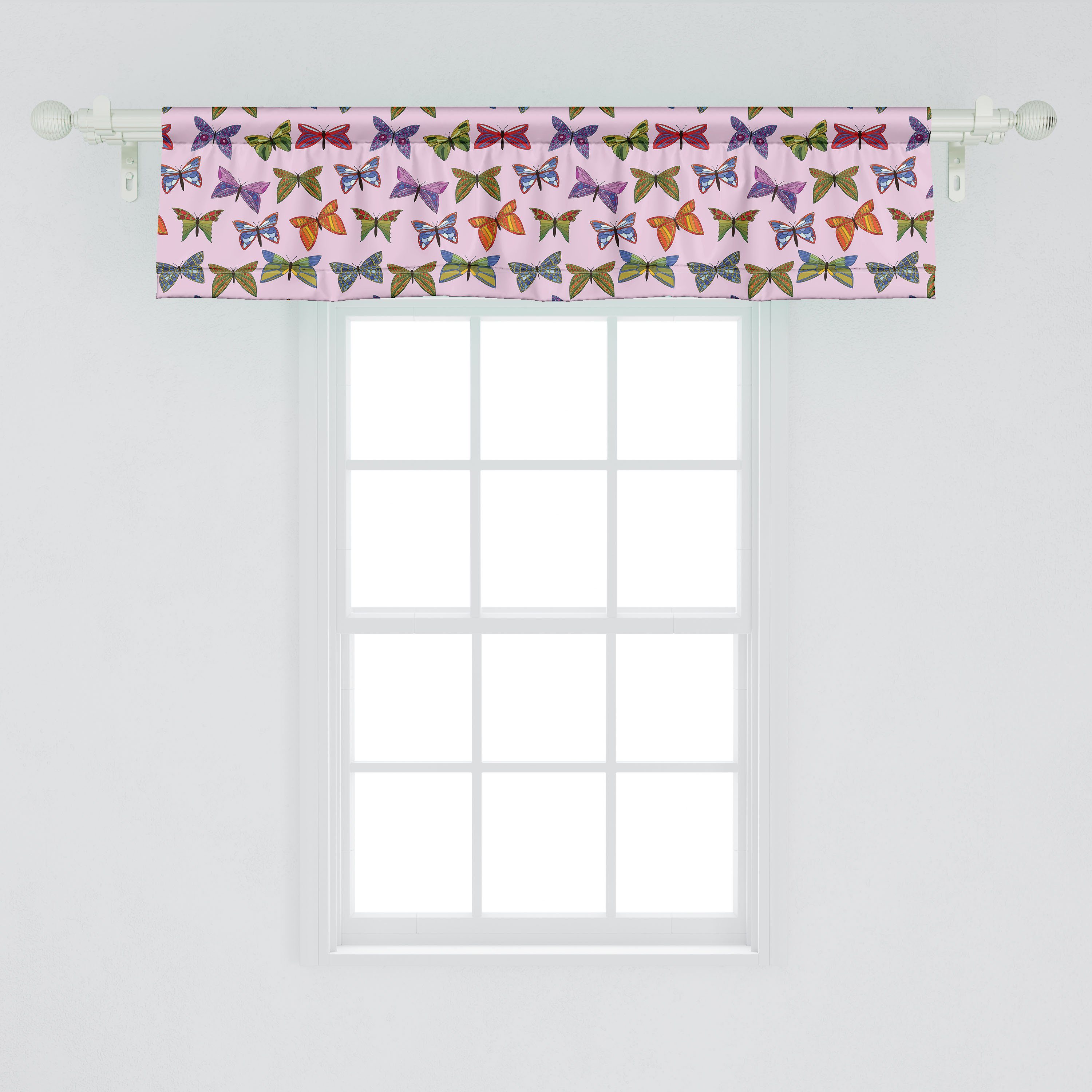 Scheibengardine Vorhang Microfaser, mit Küche für Dekor Schlafzimmer Bunt Schmetterlings-Kunst Volant Abakuhaus, Doodle Stangentasche
