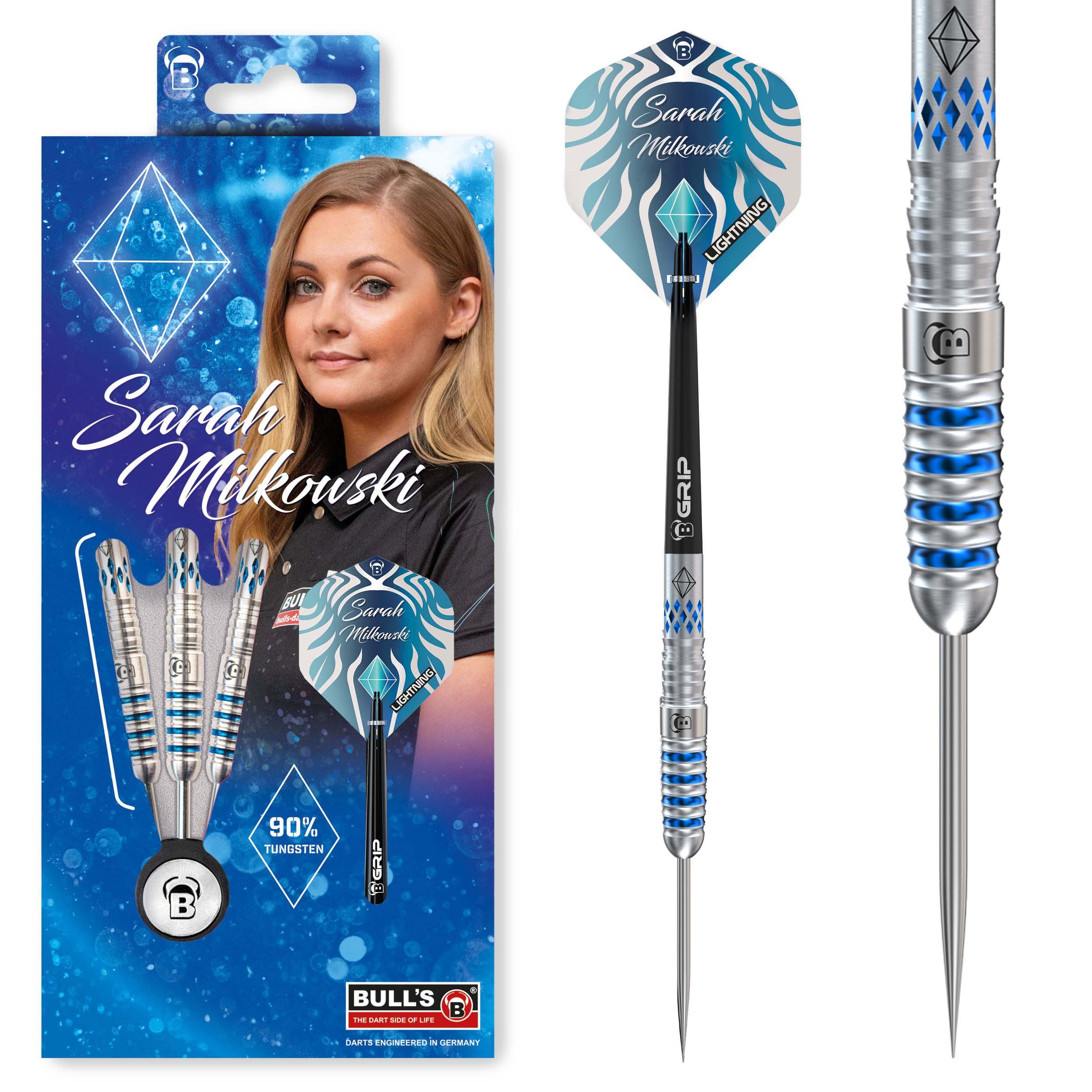 Dartpfeil Bull´s Steeldarts Sarah Milkowski 90%Tungsten, 22g, Blau