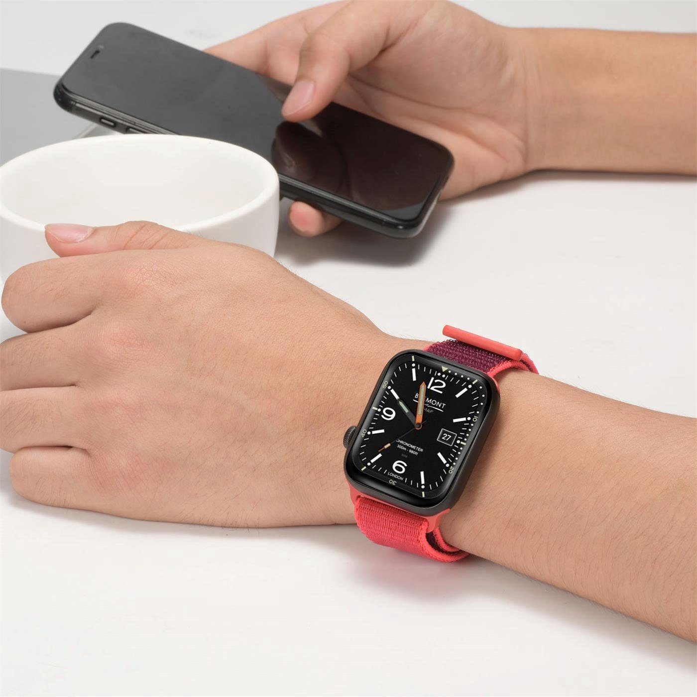 Serie Nylon Ersatz Uhren Smartwatch-Armband Watch 41mm Rot Band Gehäuse, 8 Apple mit für mit CoolGadget Stoff Klettverschluss