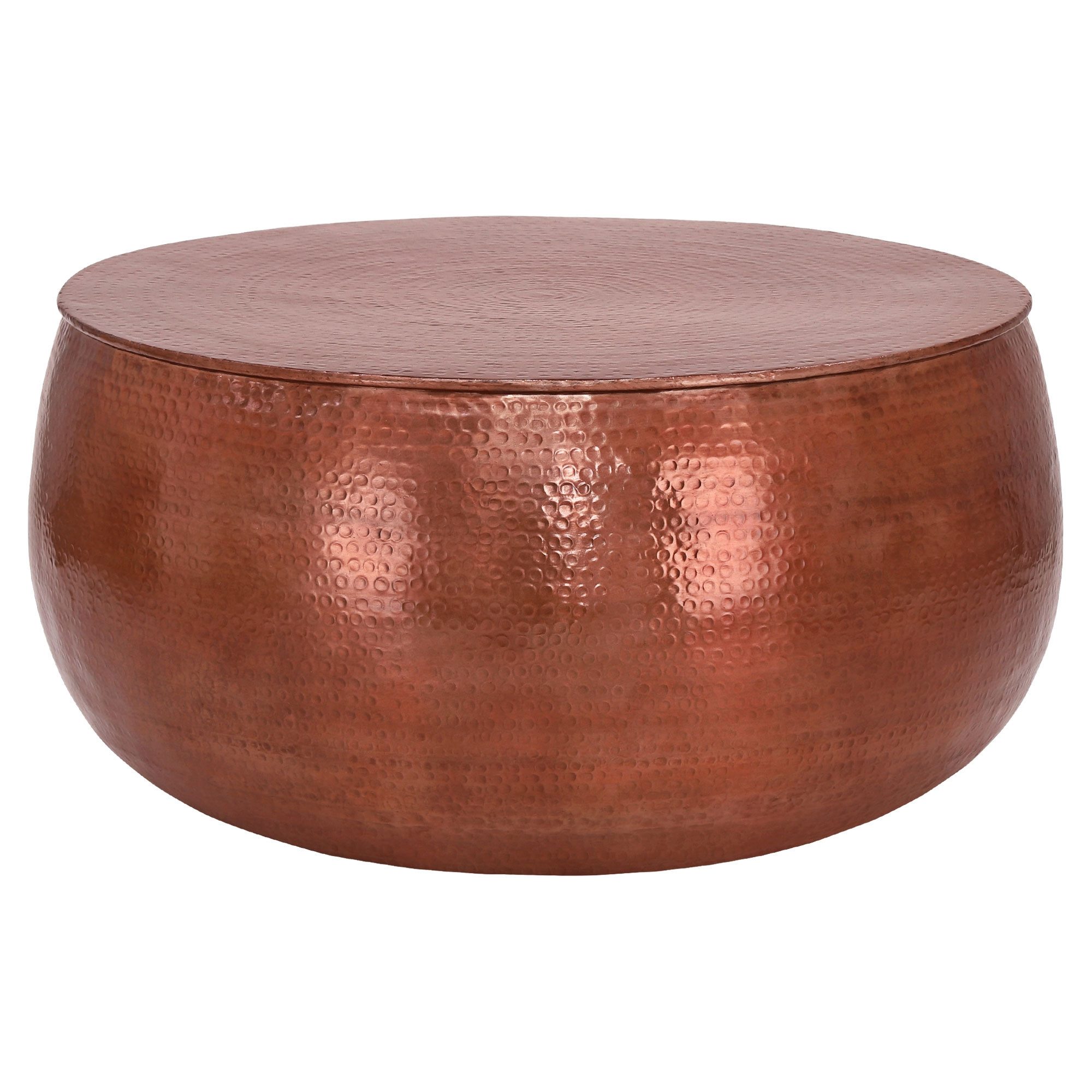WOMO-DESIGN Couchtisch Wohnzimmertisch Ø90x45 cm in Hammerschlag Optik Sofatisch Metall Tisch, Kupfer Beistelltisch aus Aluminium Unikat Handarbeit Orientalisch Rund