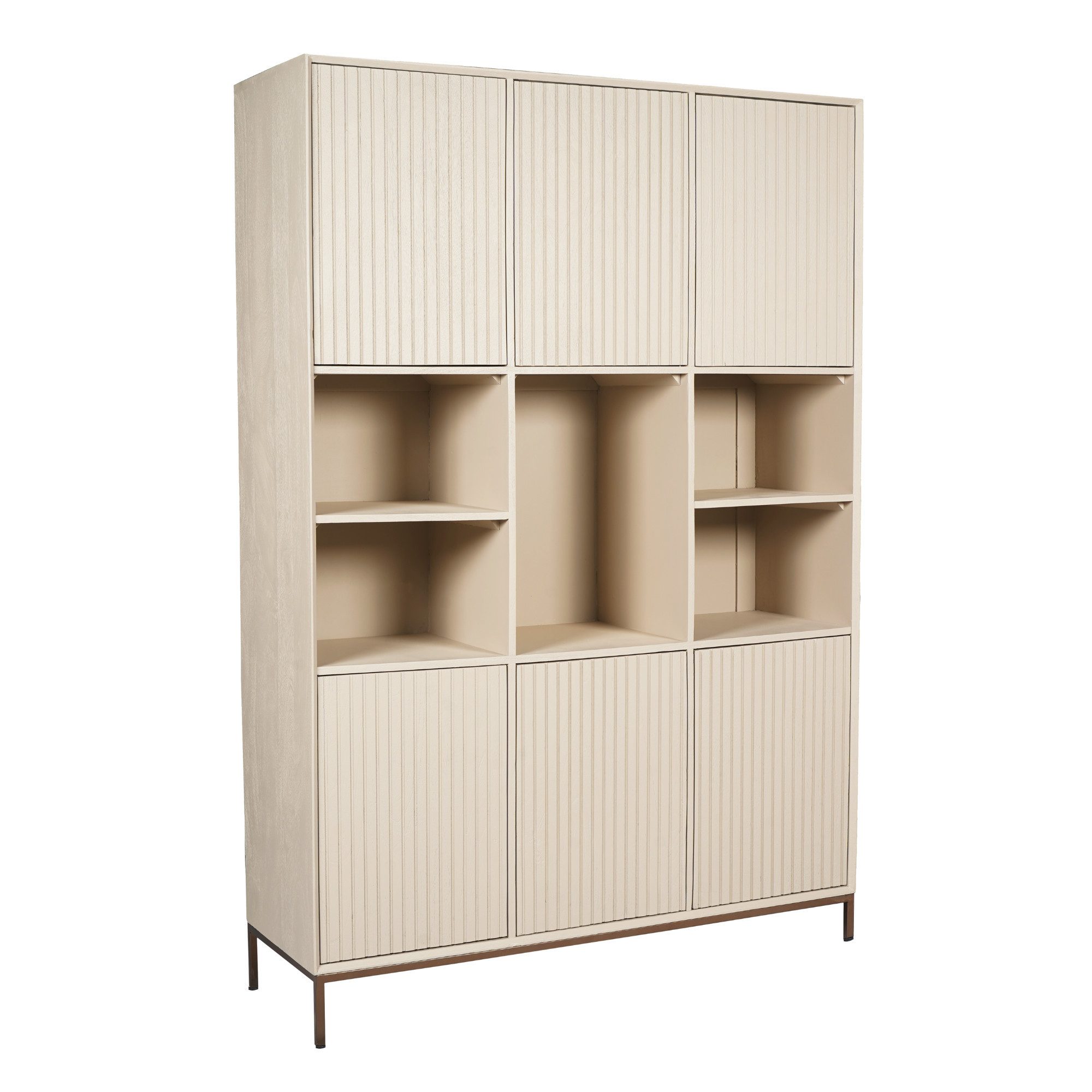 Villa Möbel Regal, Packung 1-tlg., Mangoholz sandgestrahlt Lamellentüren Bronze-Metallrahmen