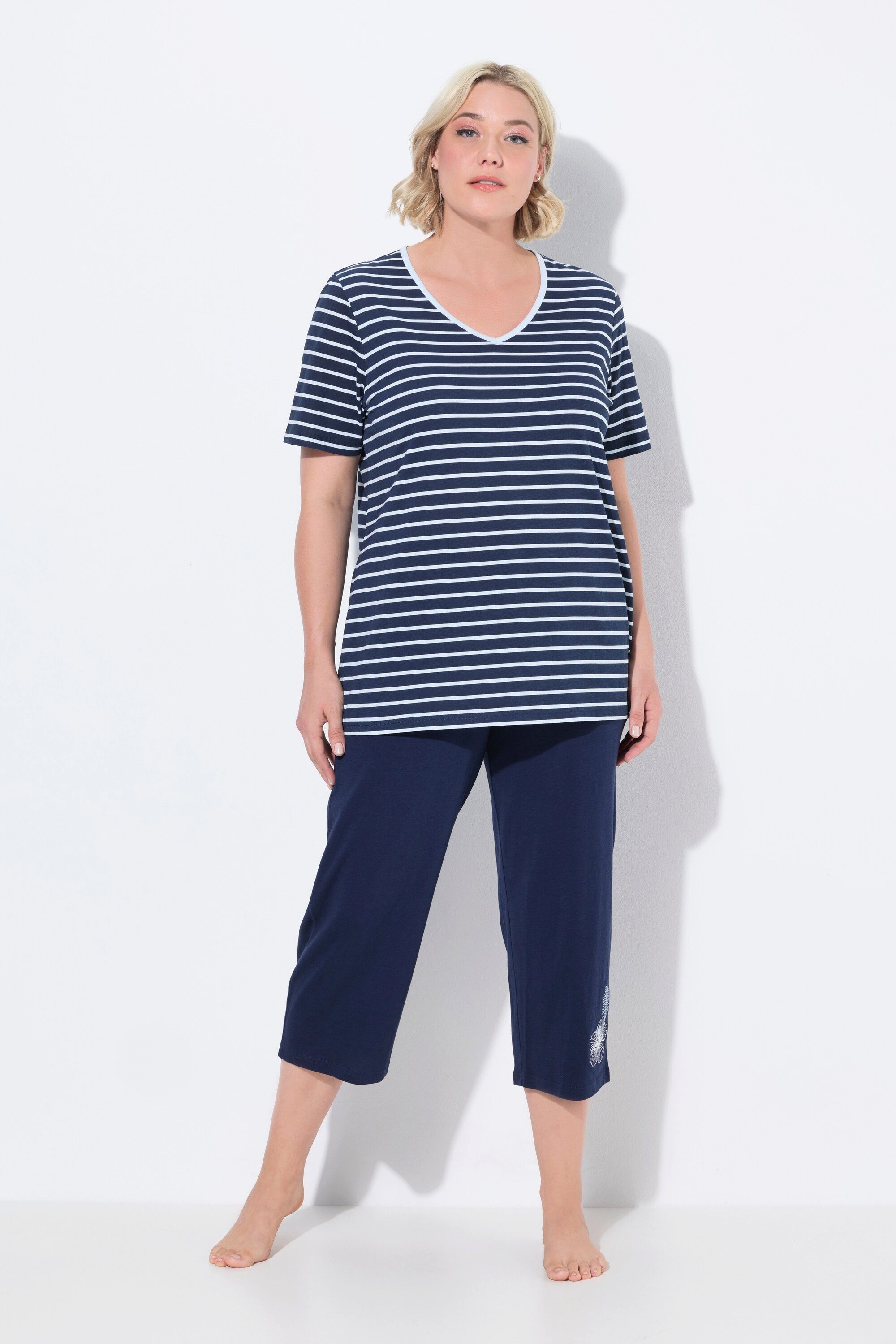 Ulla Popken Pyjama Pyjama Ringel Stickerei günstig online kaufen