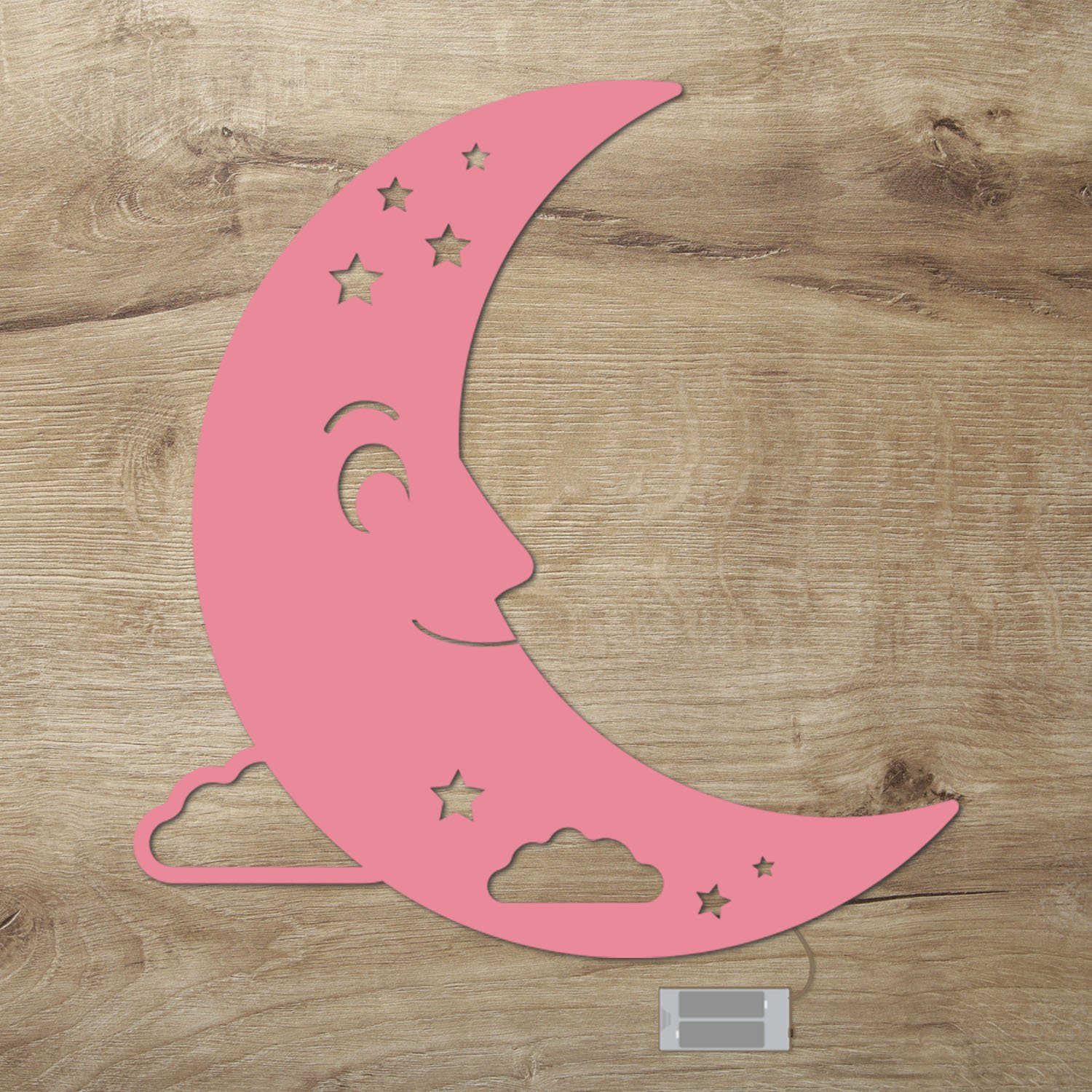 Lampe, für Schlaflicht Wand Kleinkinder Wanddekoobjekt LED Kinderzimmer LED Mond-Motiv Dekolicht batteriebetrieben Namofactur Rosa - Ohne Zugschalter/Stern, Mond fest - Leuchte Deko Warmweiß, integriert, mit